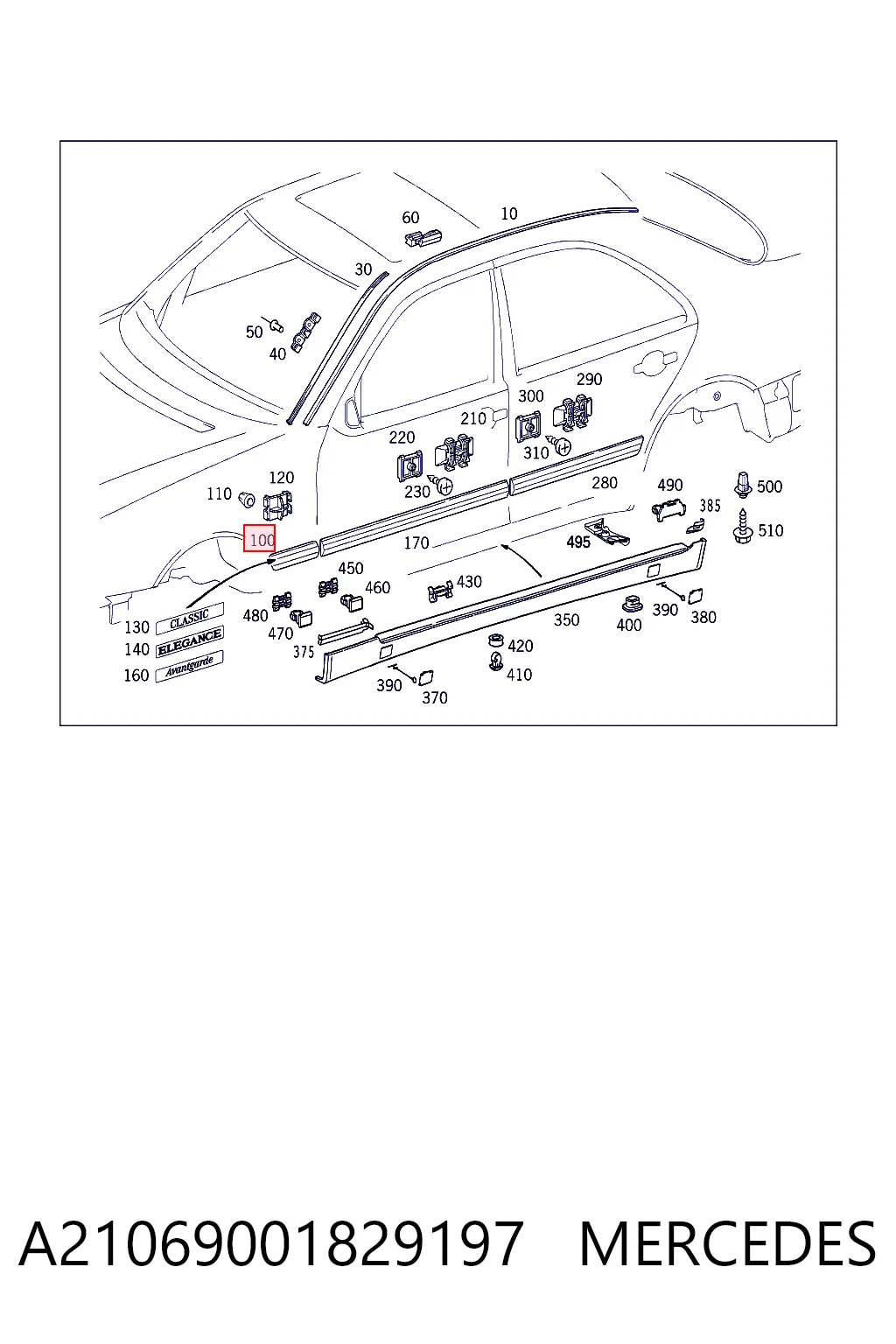 A21069001829999 Mercedes Молдинг переднього лівого крила