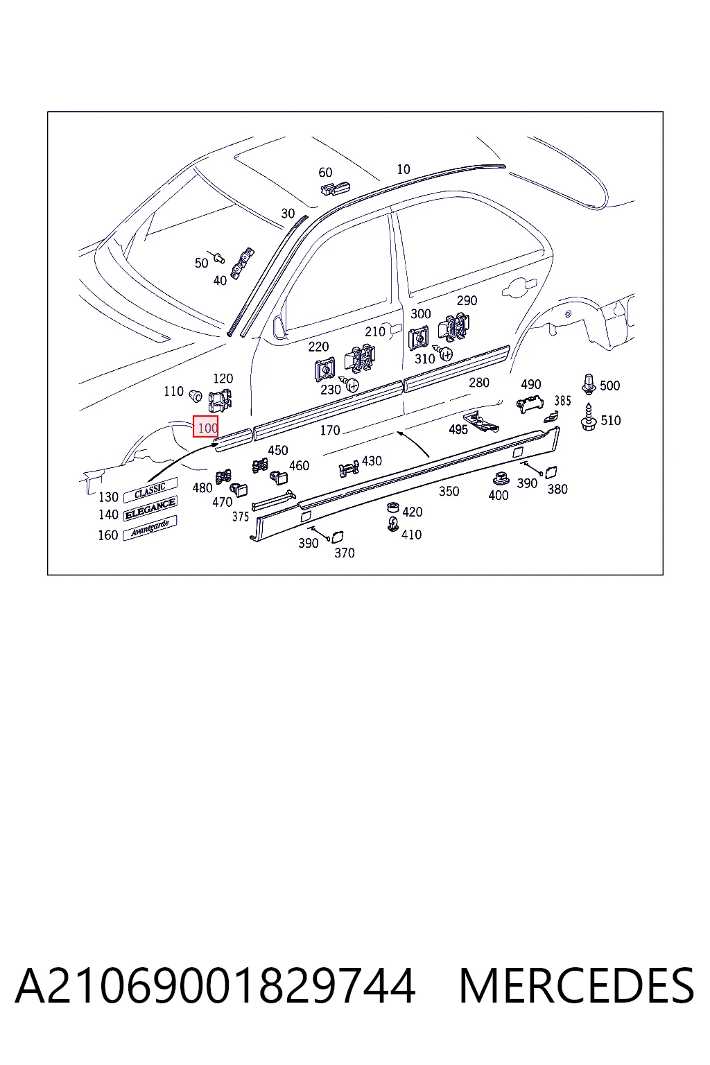Молдинг переднього лівого крила Mercedes A21069001829999 ціна, від 5.52 USD