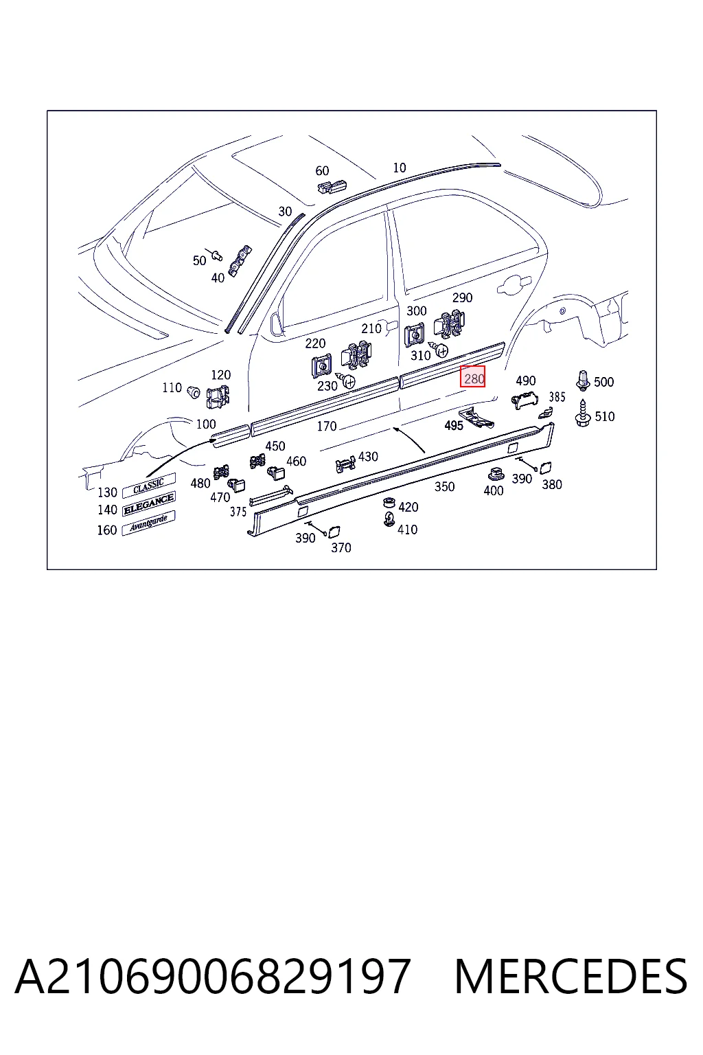 A21069006829999 Mercedes Накладка задньої правої двері