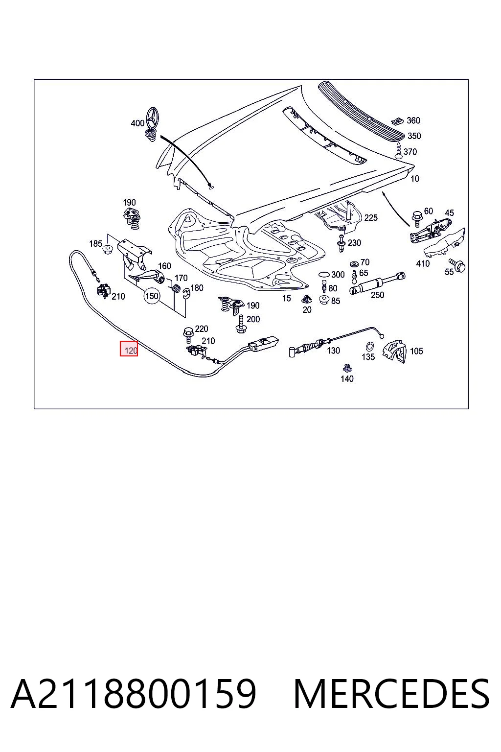 A2118800159 Mercedes Трос замка капота