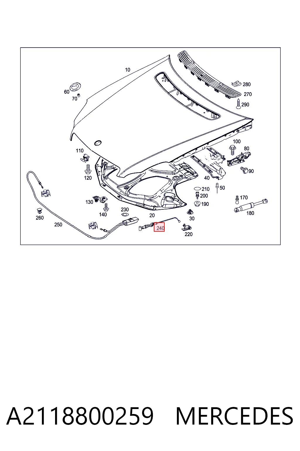A2118800259 Mercedes Трос замка капота