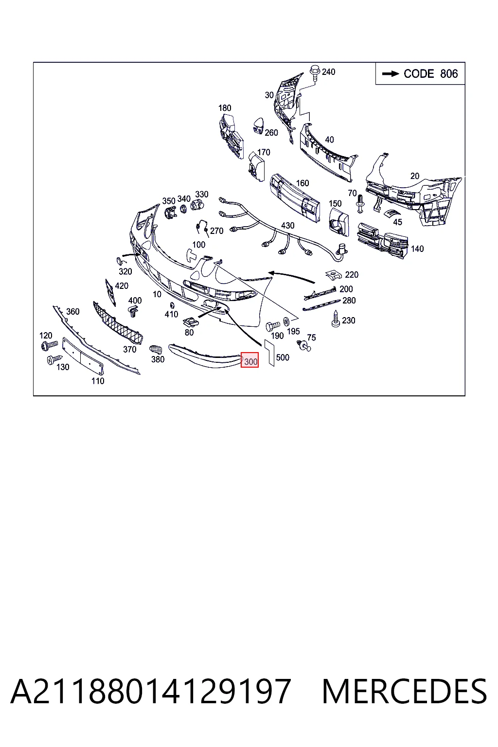 Купити A21188014129723 Mercedes Молдинг переднього бампера, правий