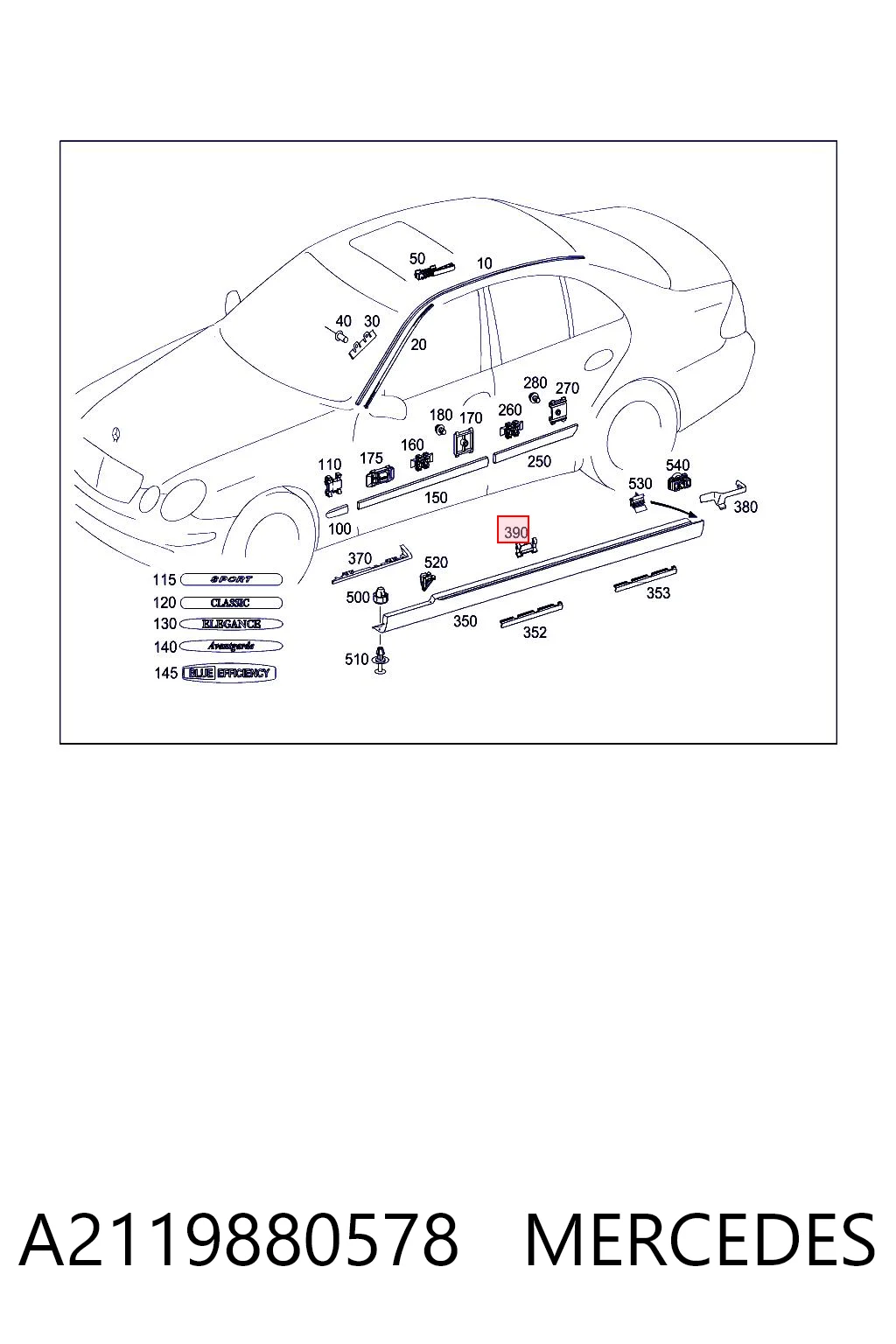 A2119880578 Mercedes Кліпса кріплення накладок порогів