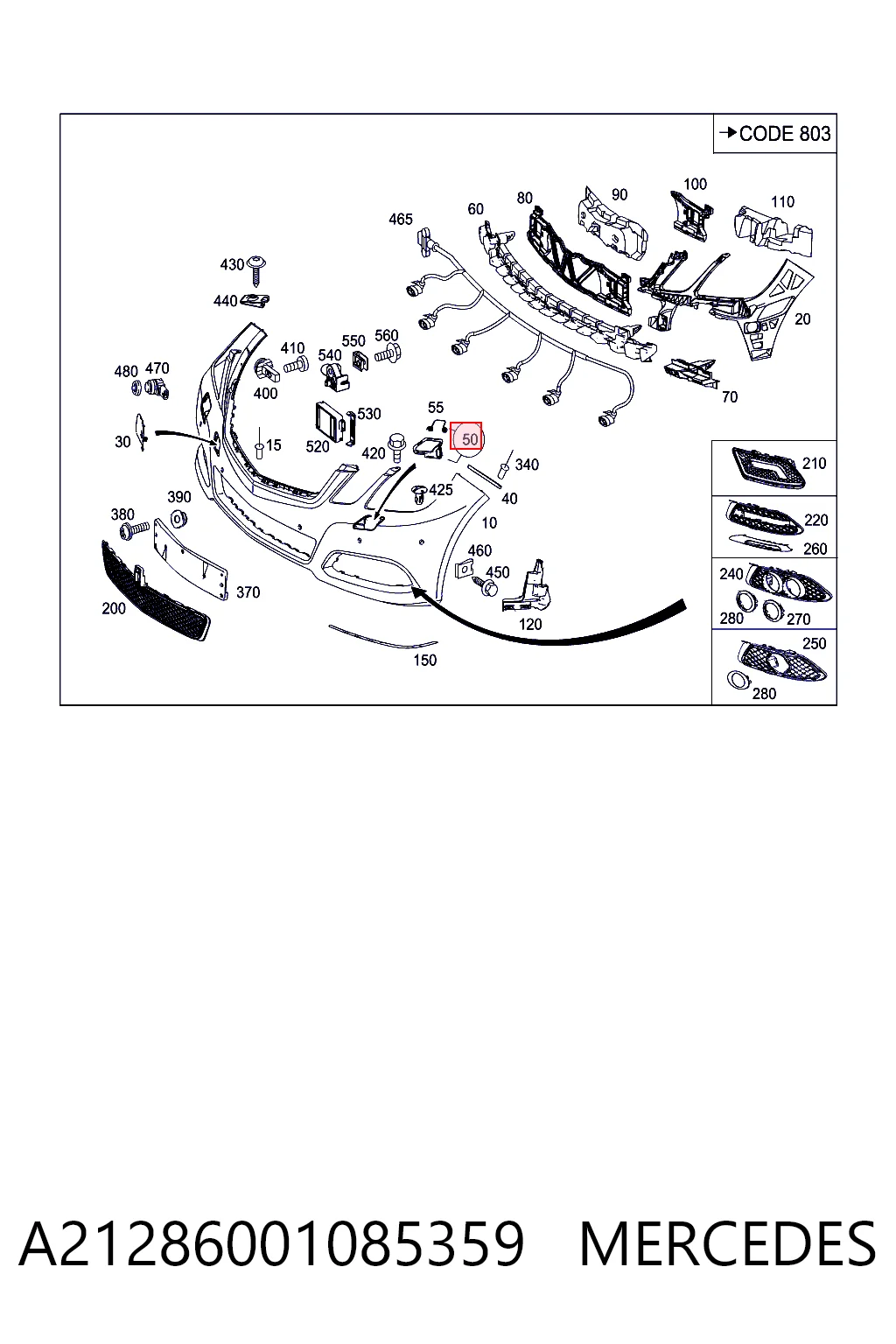 A21286001089775 Mercedes Накладка форсунки омивача фари передньої