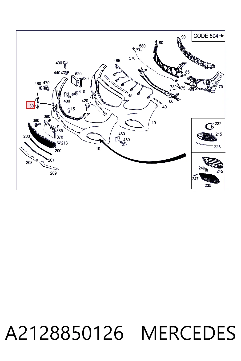A2128850126 Mercedes Заглушка бампера буксирувального гака, передня