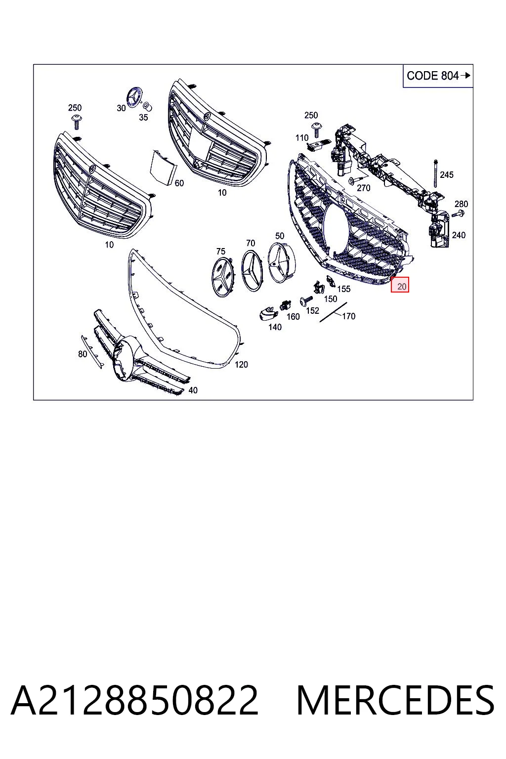 A2128850822 Mercedes Решітка радіатора
