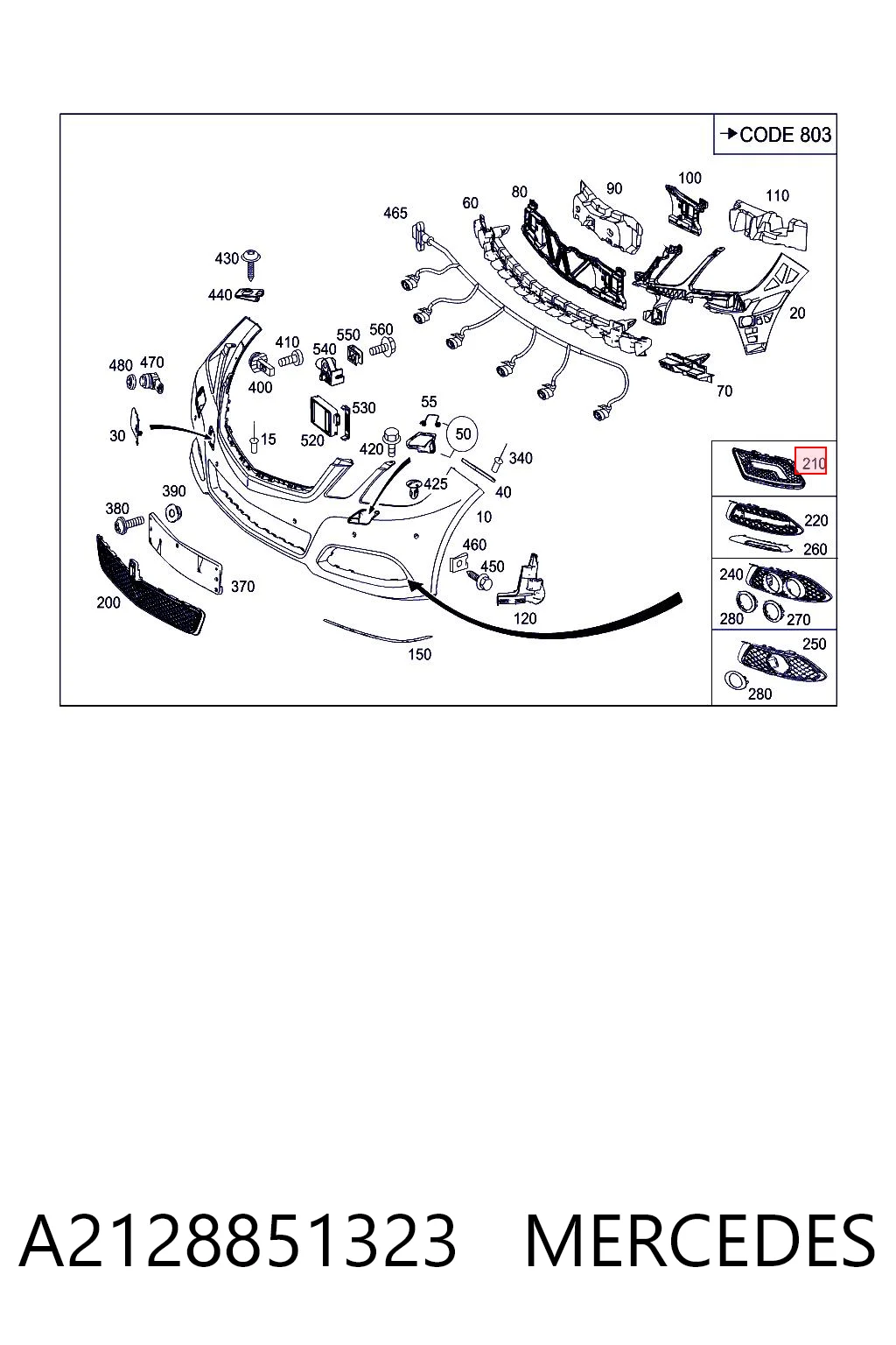A2128851323 Mercedes Заглушка протитуманок, ліва