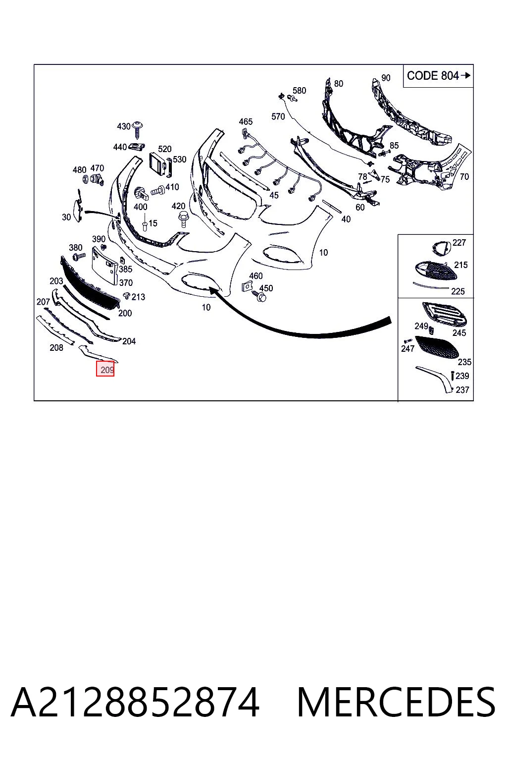 A2128852874 Mercedes Молдинг переднього бампера, правий