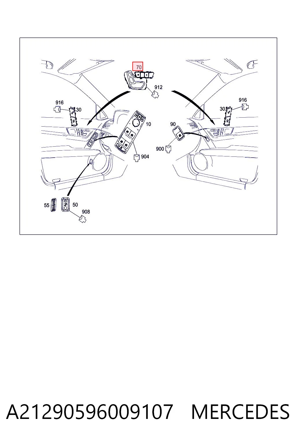A21290596009107 Mercedes Блок кнопок механізму регулювання сидінь, лівий