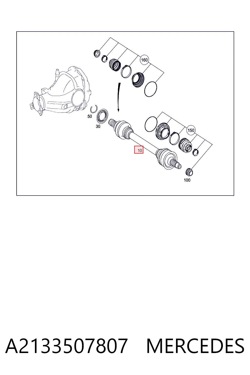 A2133507807 Mercedes Піввісь задня, права