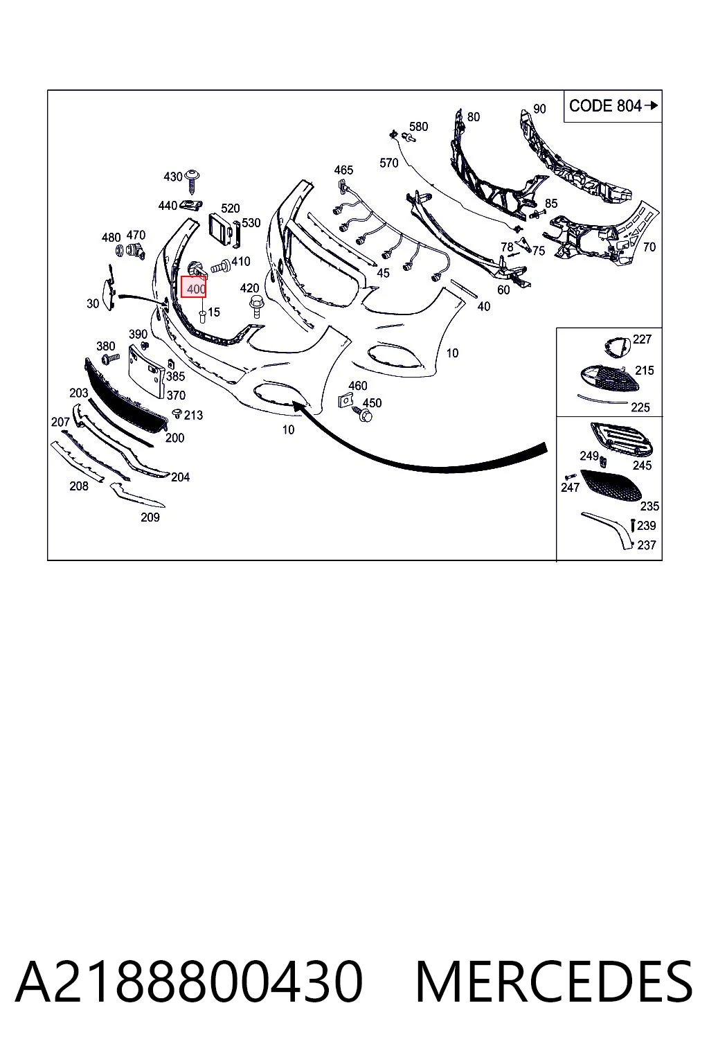 A2188800430 Mercedes Направляюча переднього бампера