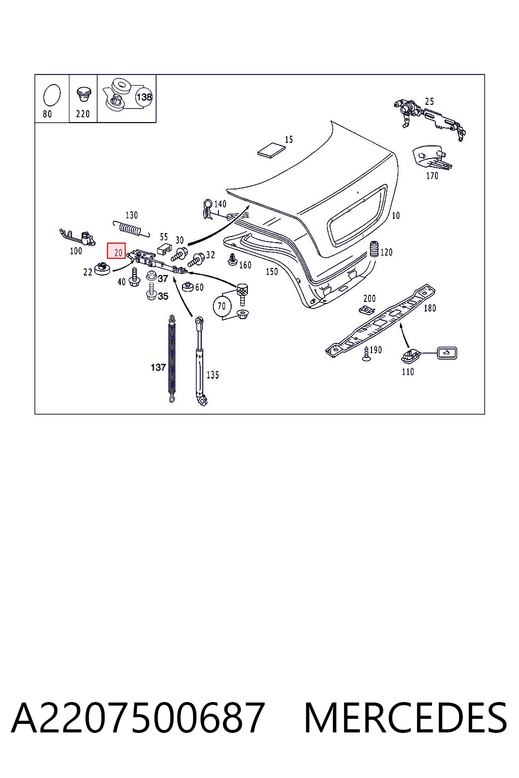 A2207500687 Mercedes Кріплення кришки багажника