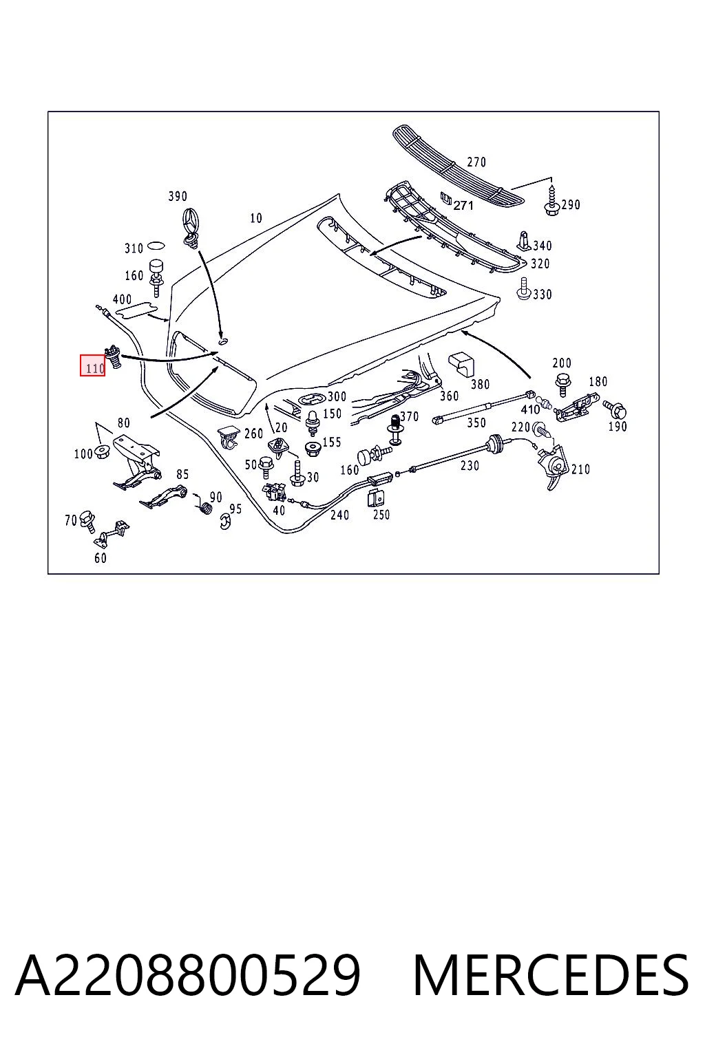 A2208800529 Mercedes Стійка капота