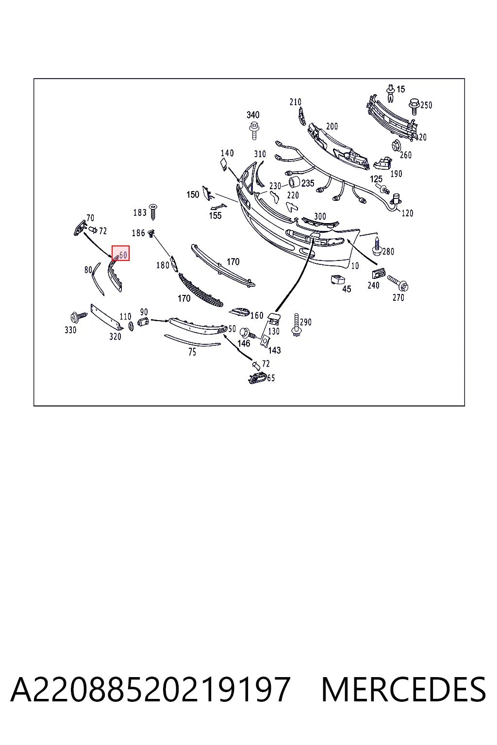 A2208852021 Mercedes Молдинг бампера переднього, праве