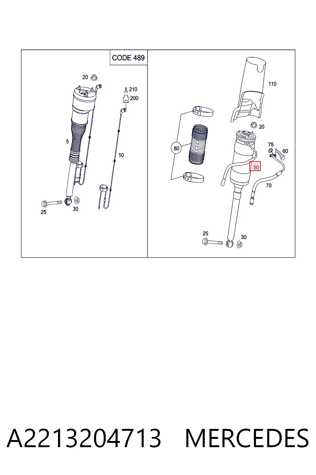 A2213204713 Mercedes Амортизатор задній, лівий