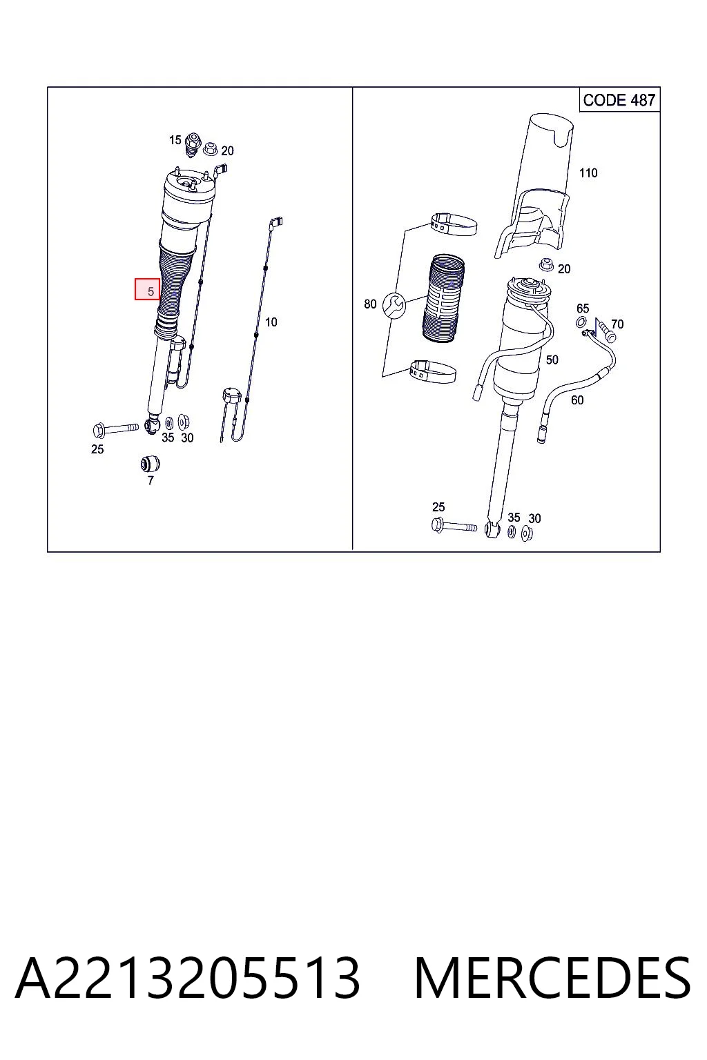 A2213205513 Mercedes Амортизатор задній, лівий