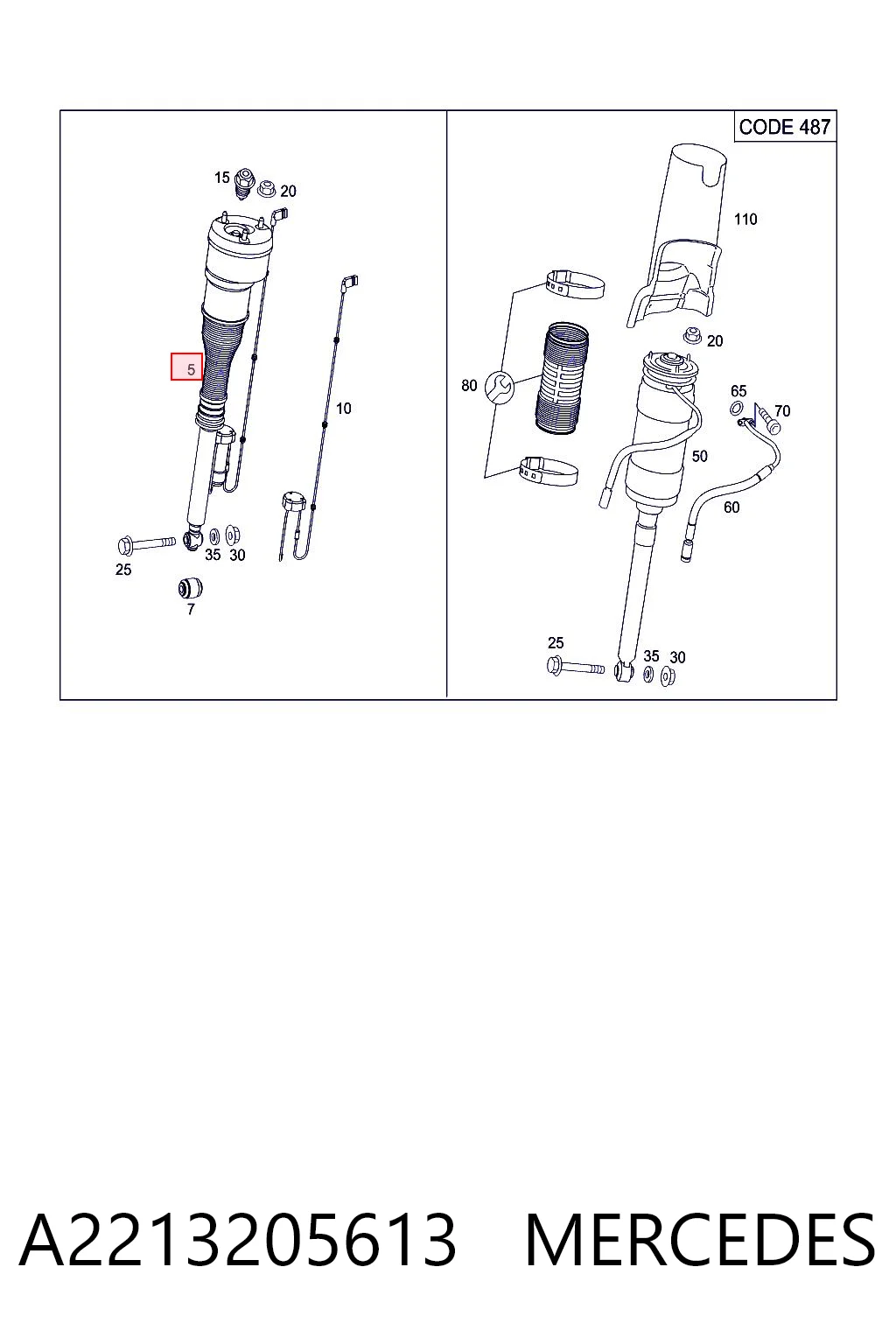 A2213205613 Mercedes Амортизатор задній, правий