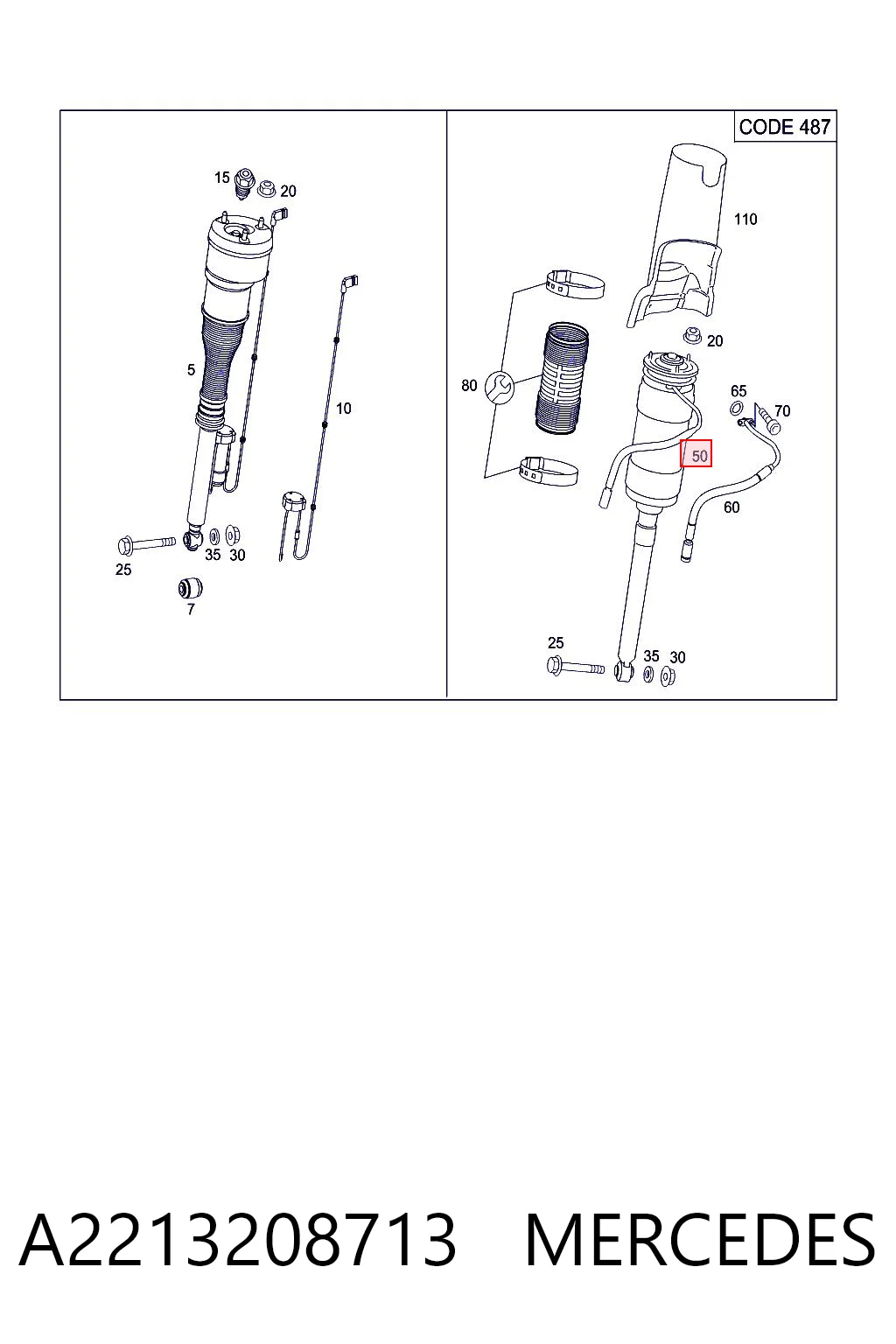 A2213208713 Mercedes Амортизатор задній, лівий