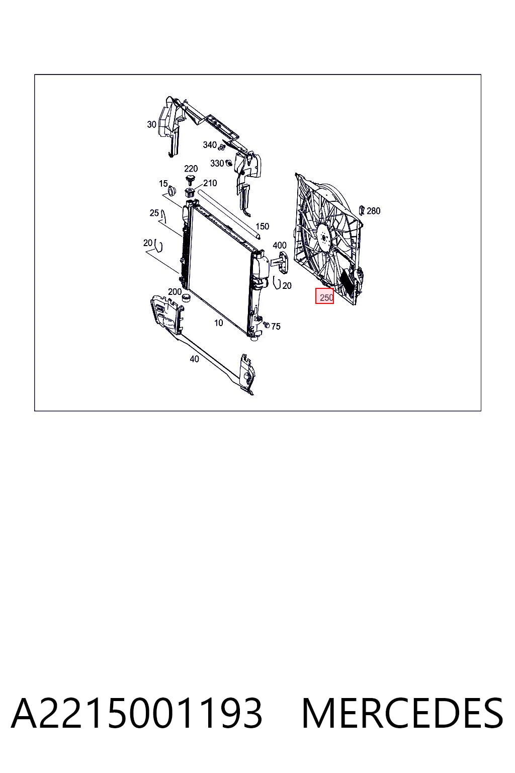 A2215001193 Mercedes Дифузор радіатора охолодження, в зборі з мотором і крильчаткою