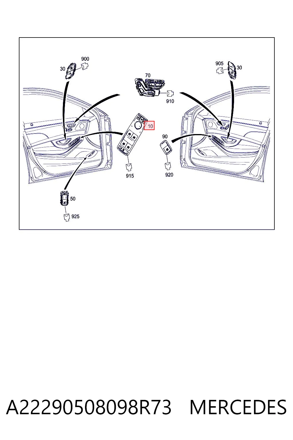 A22290508098R73 Mercedes Кнопки переднього лівого склопід'ємника