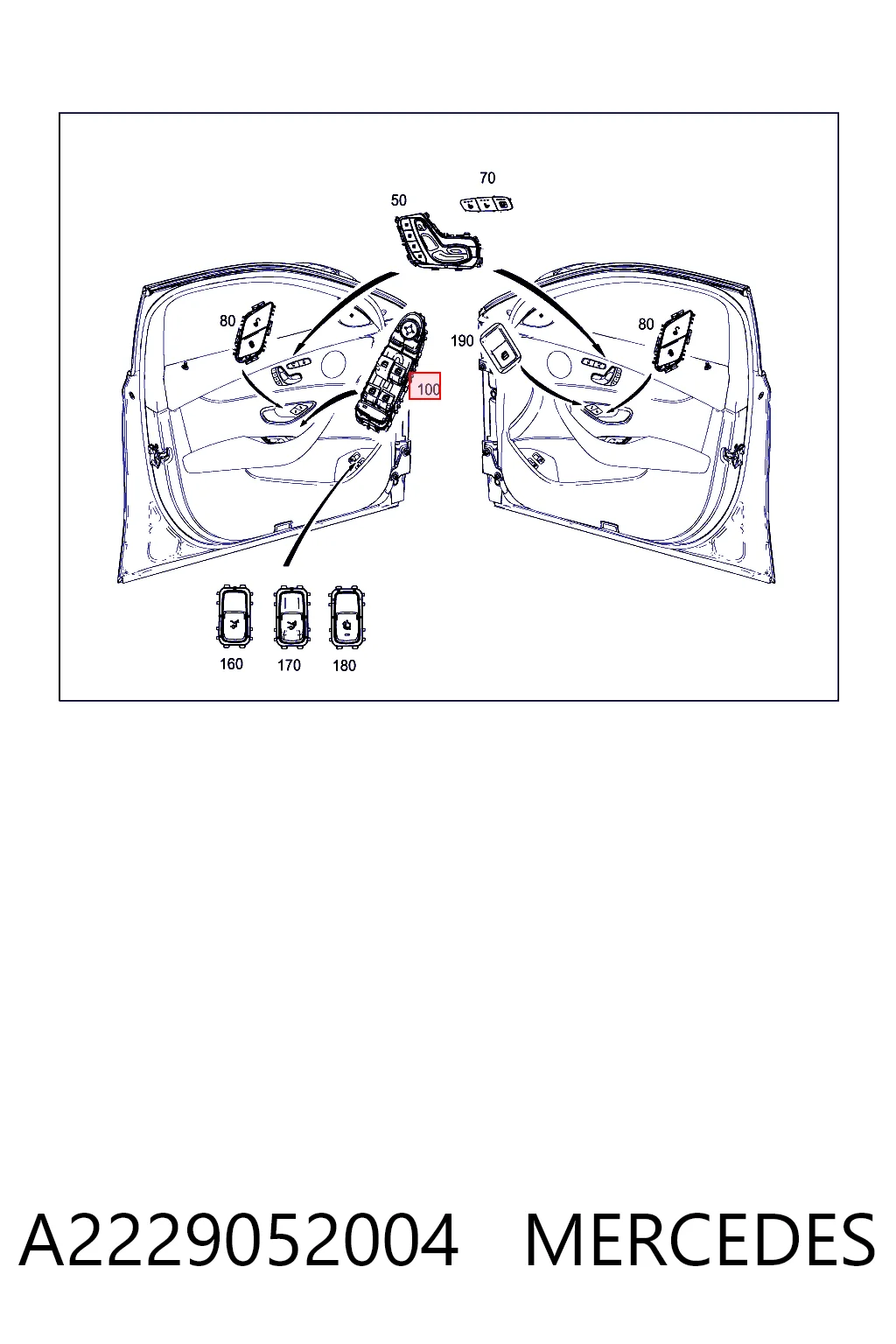 A2229052004 Mercedes Кнопки переднього лівого склопід'ємника