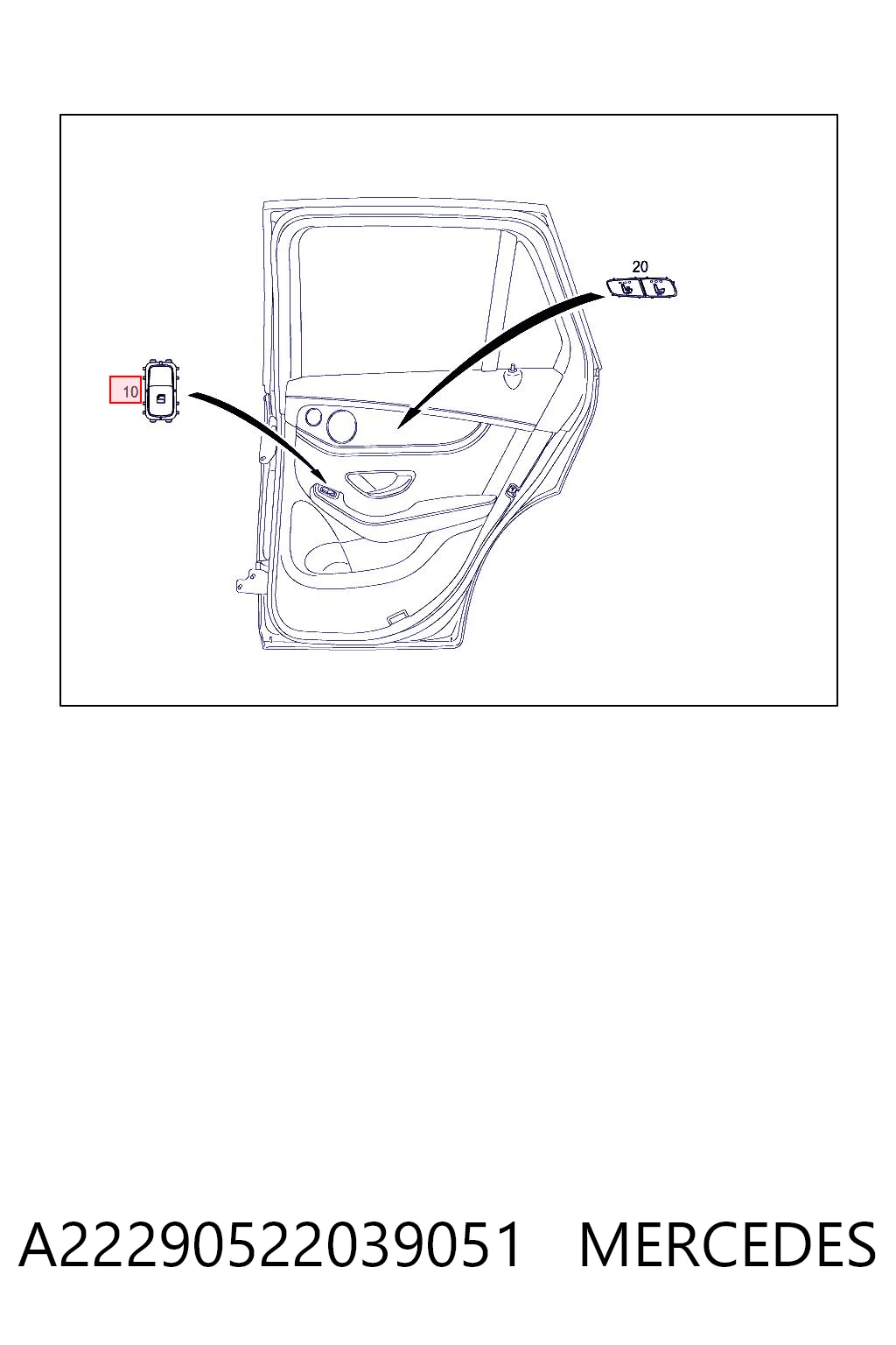 A22290522039051 Mercedes Кнопка підйомника переднього правого скла