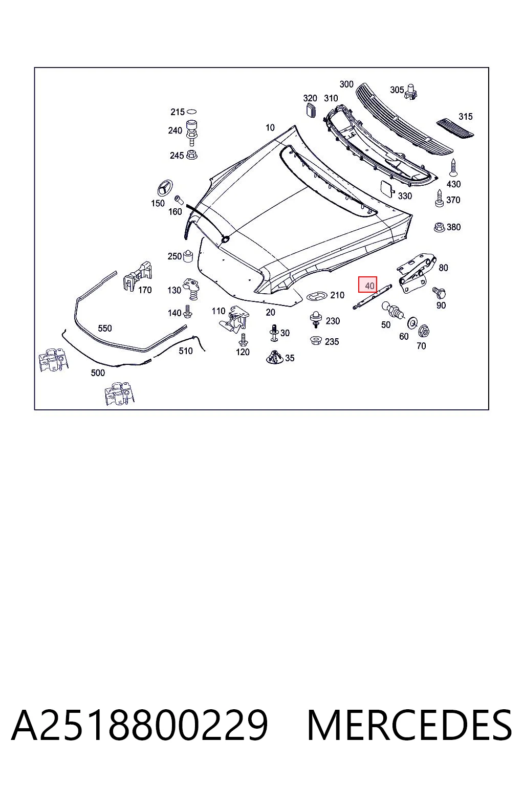A2518800229 Mercedes Амортизатор капота правий