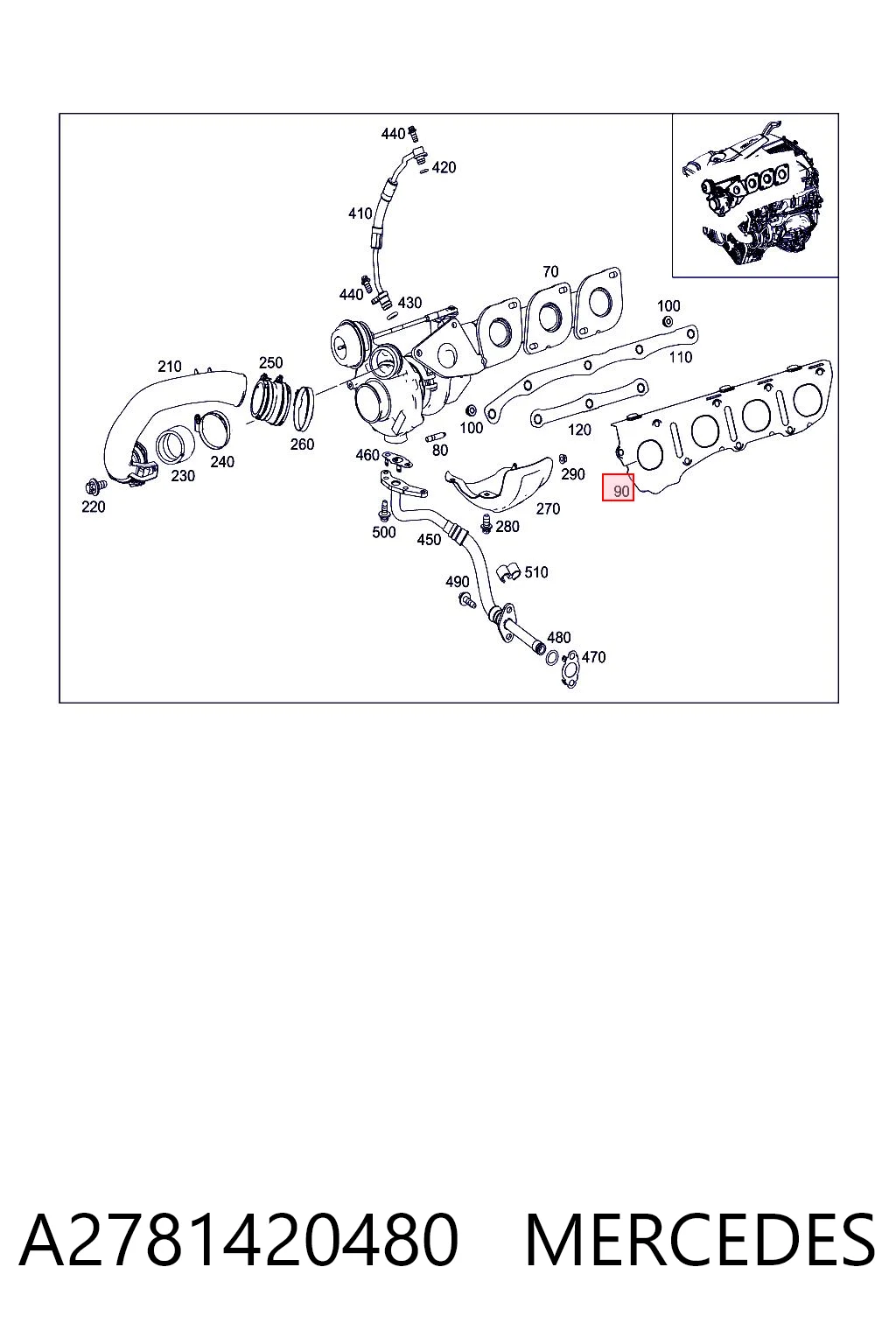 A2781420480 Mercedes Прокладка випускного колектора, права