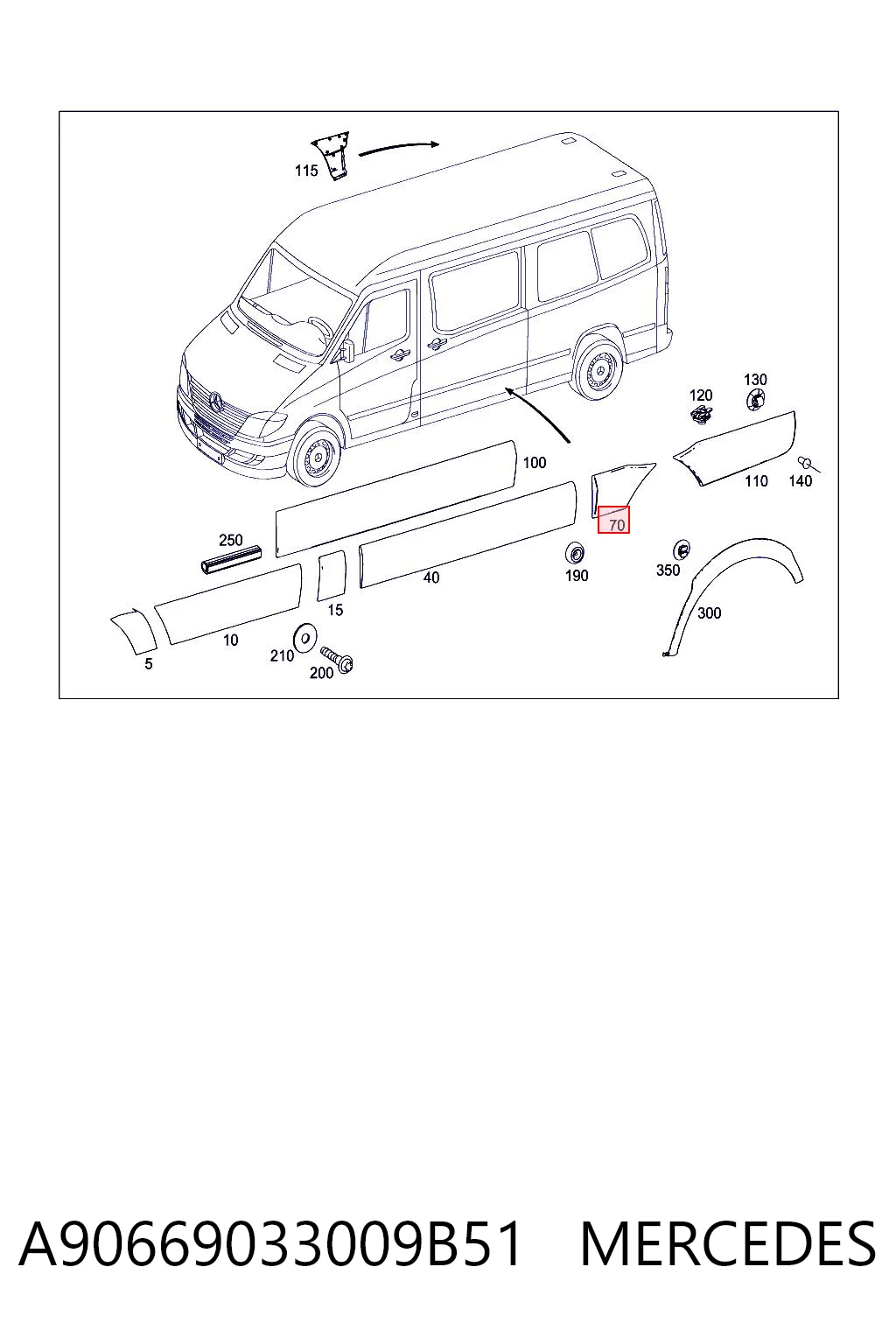 Купити A9066901482 Mercedes Молдинг заднього правого крила