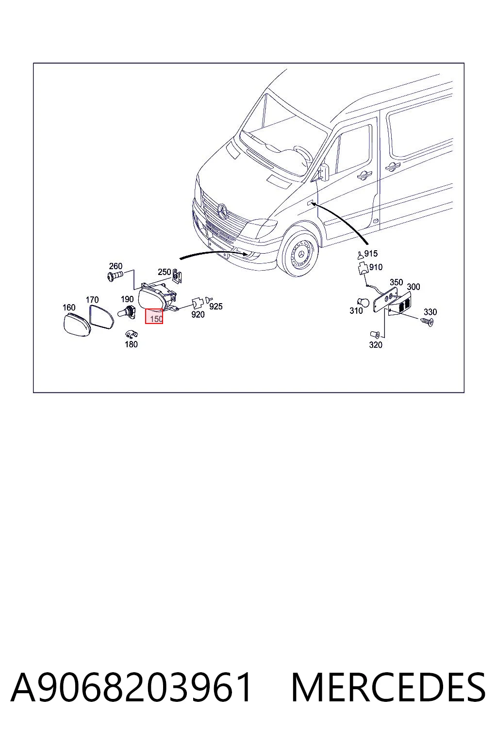 A9068203961 Mercedes Фара протитуманна, права