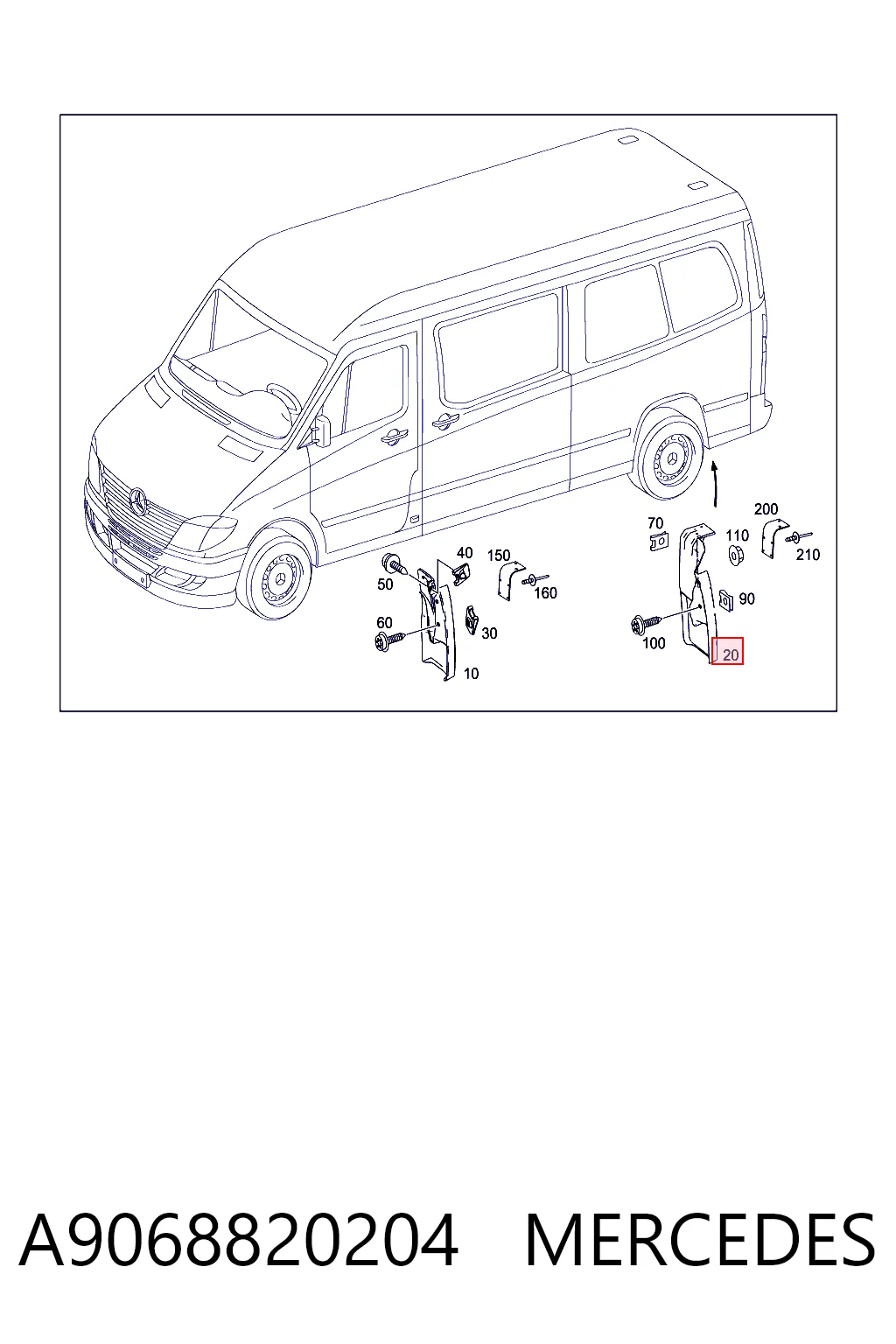 A9068820204 Mercedes Бризговик задній, лівий
