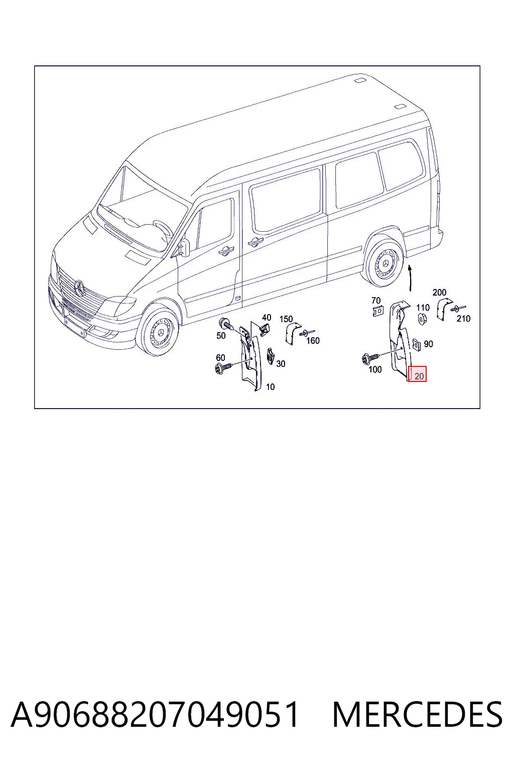 Бризковики задній, правий VAG A9068820704 ціна, від 9.58 USD
