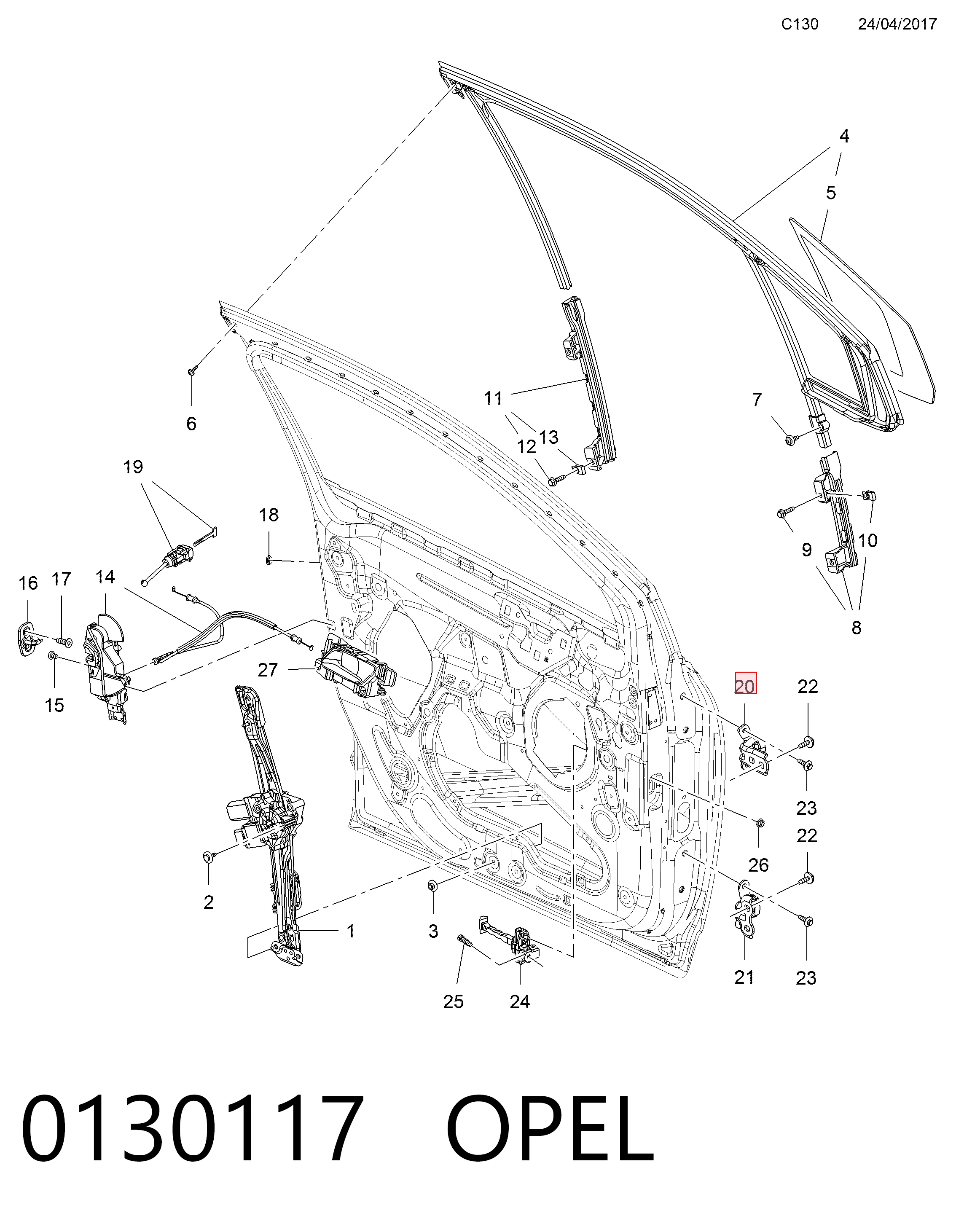 YQ00224480 Peugeot/Citroen Дверний шарнір правий передній