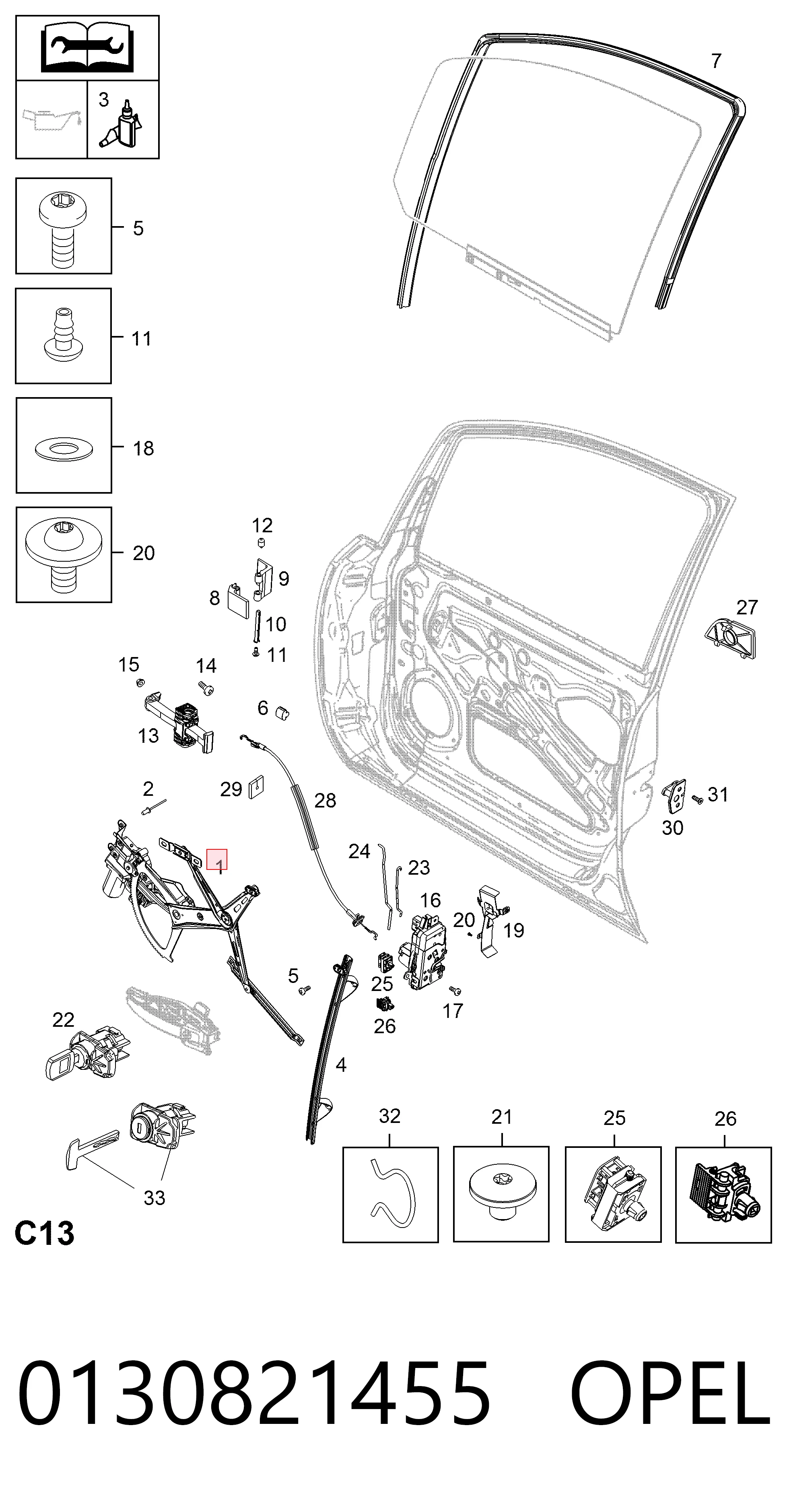 Механізм склопідіймача двері передньої, правої Opel Zafira B
