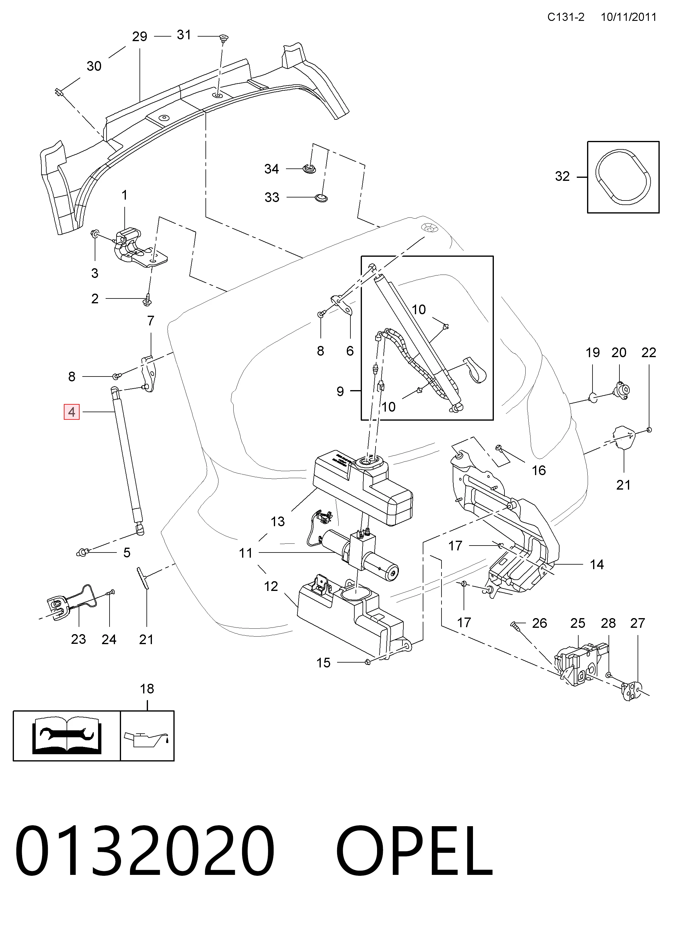 0132020 Opel Амортизатор кришки багажника / двері 3/5-ї задньої