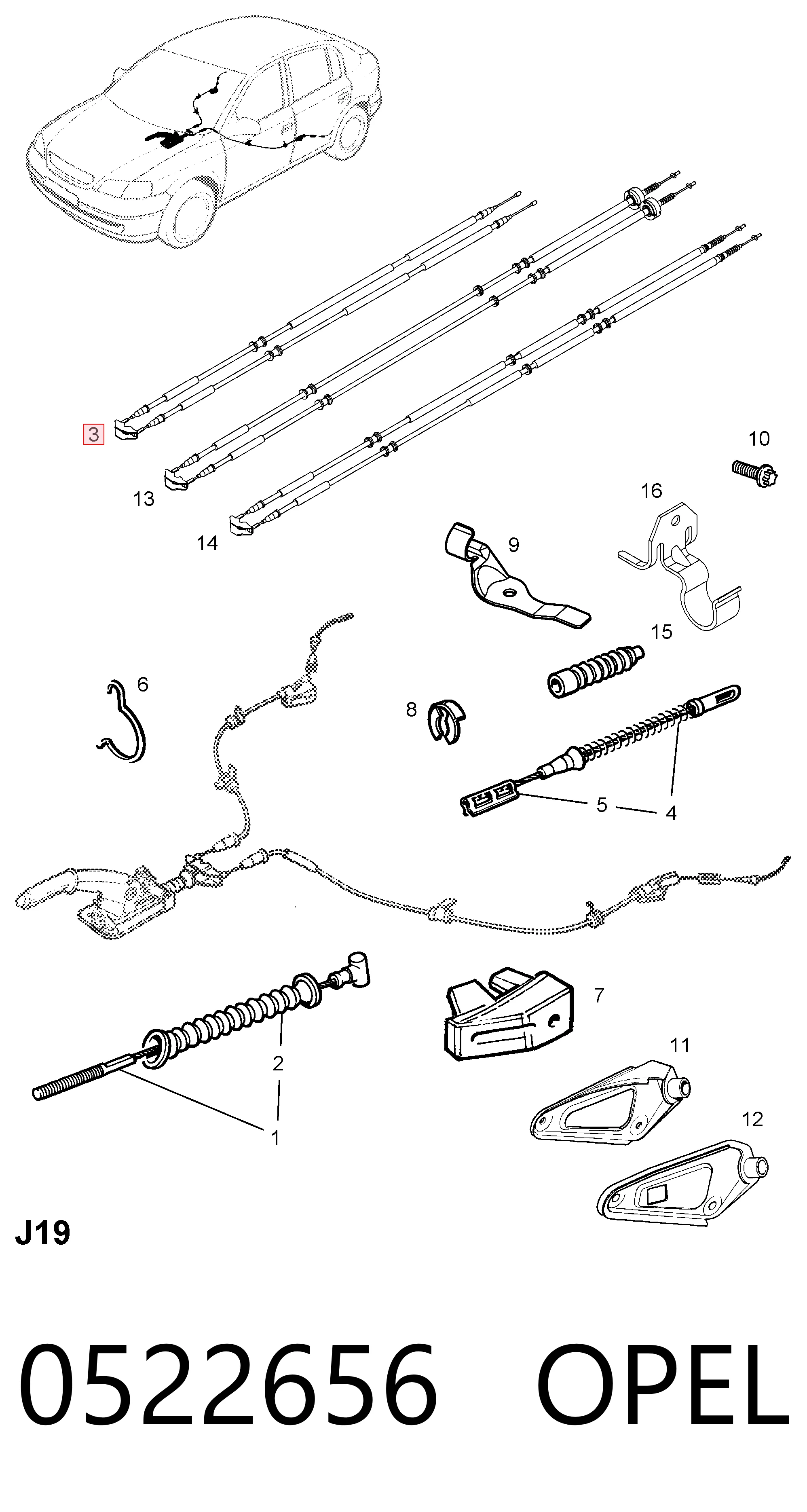 0522656 Opel Трос ручного гальма задній, правий/лівий