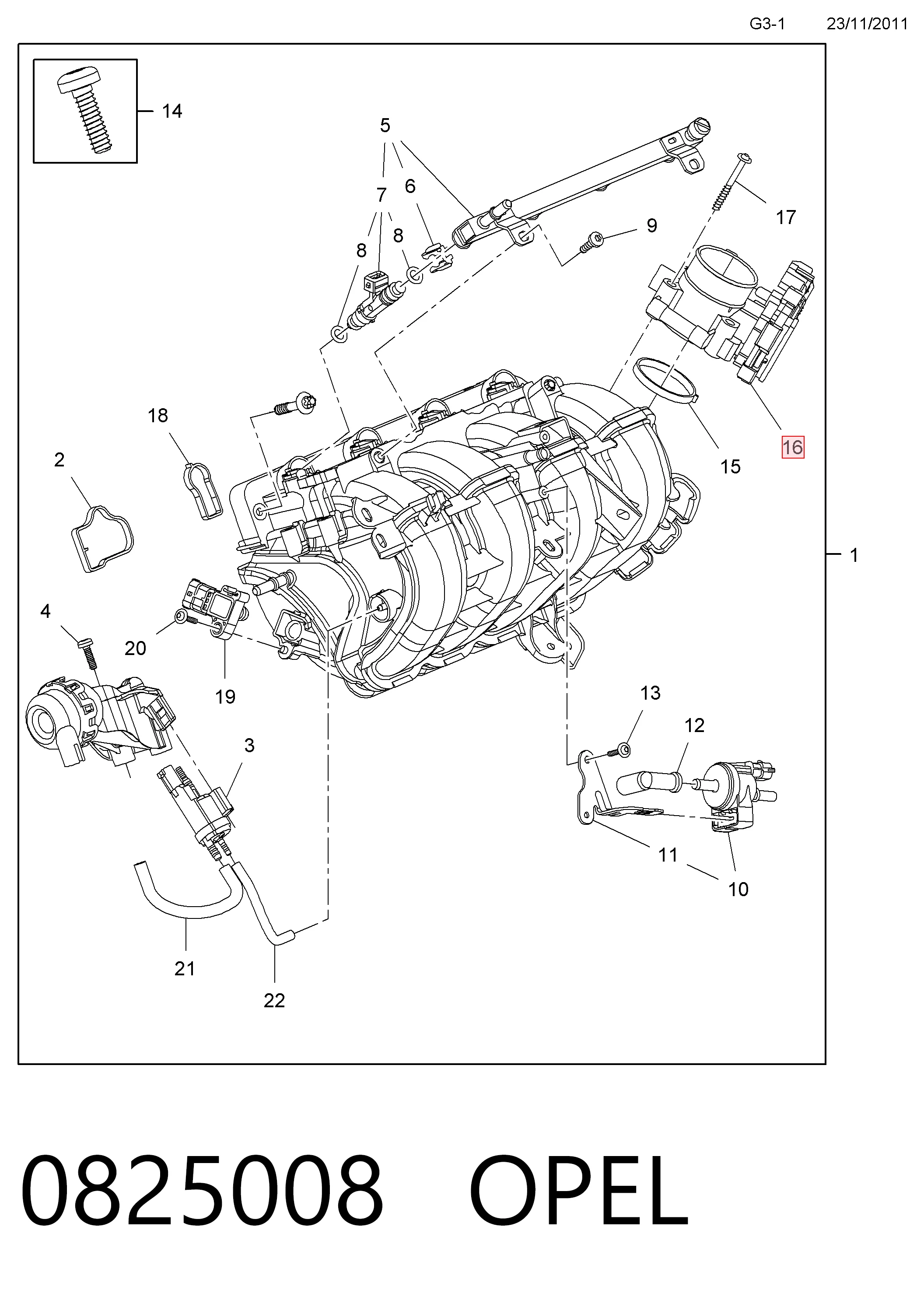 0825008 Opel Дросільна заслінка в зборі