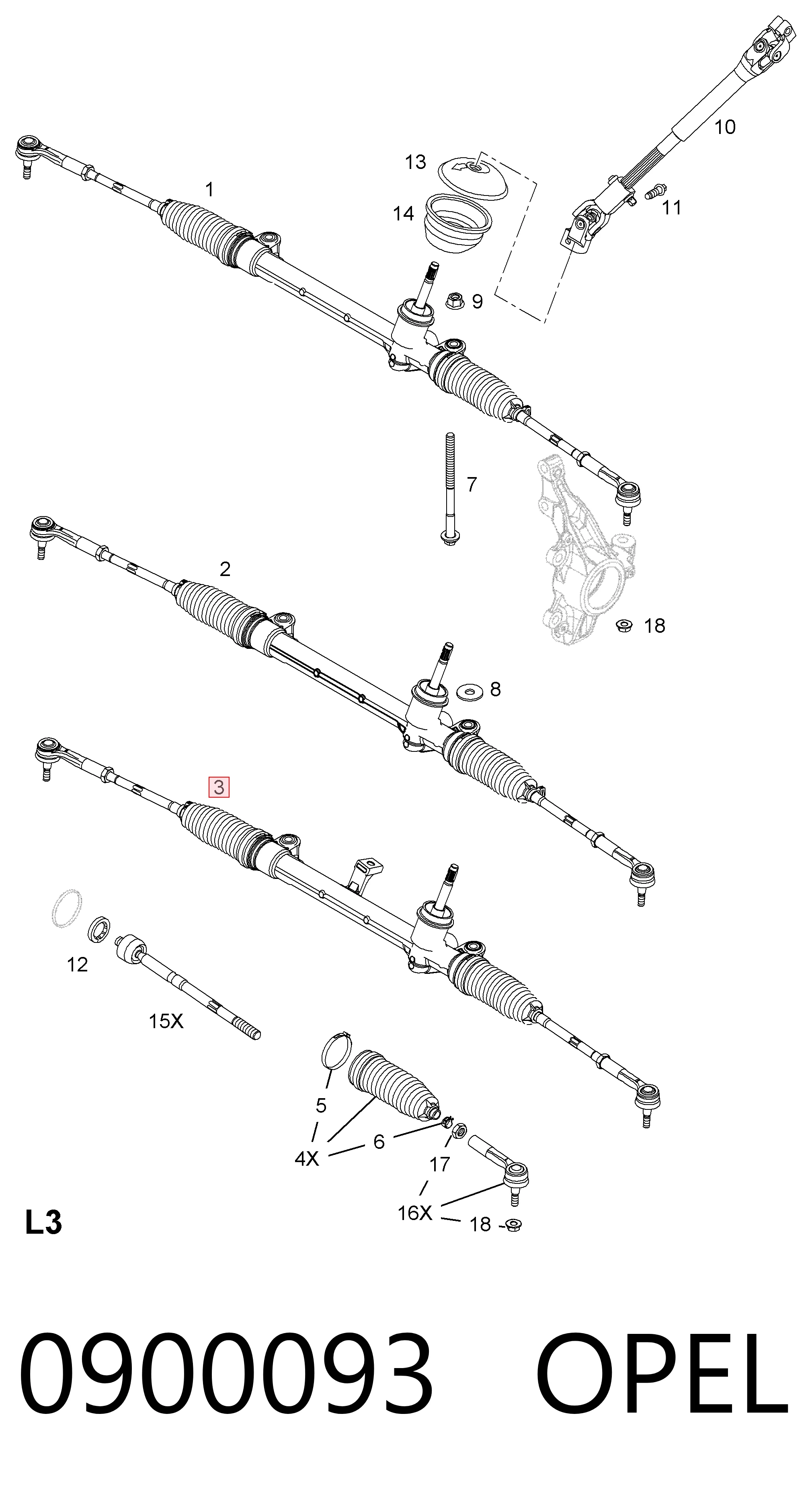 Купити 93168415 General Motors Рульова рейка