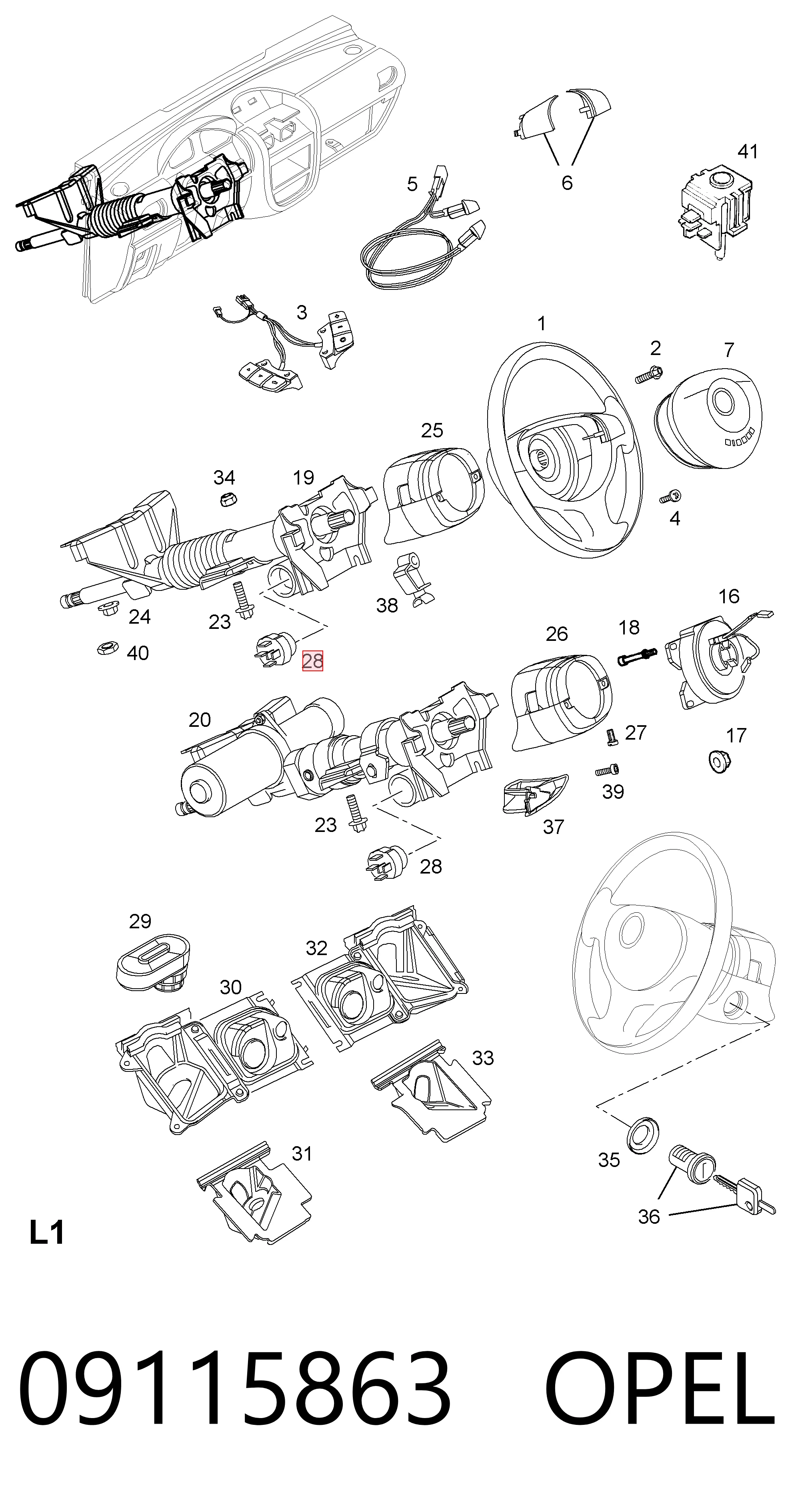 09115863 Opel Контактна група замка