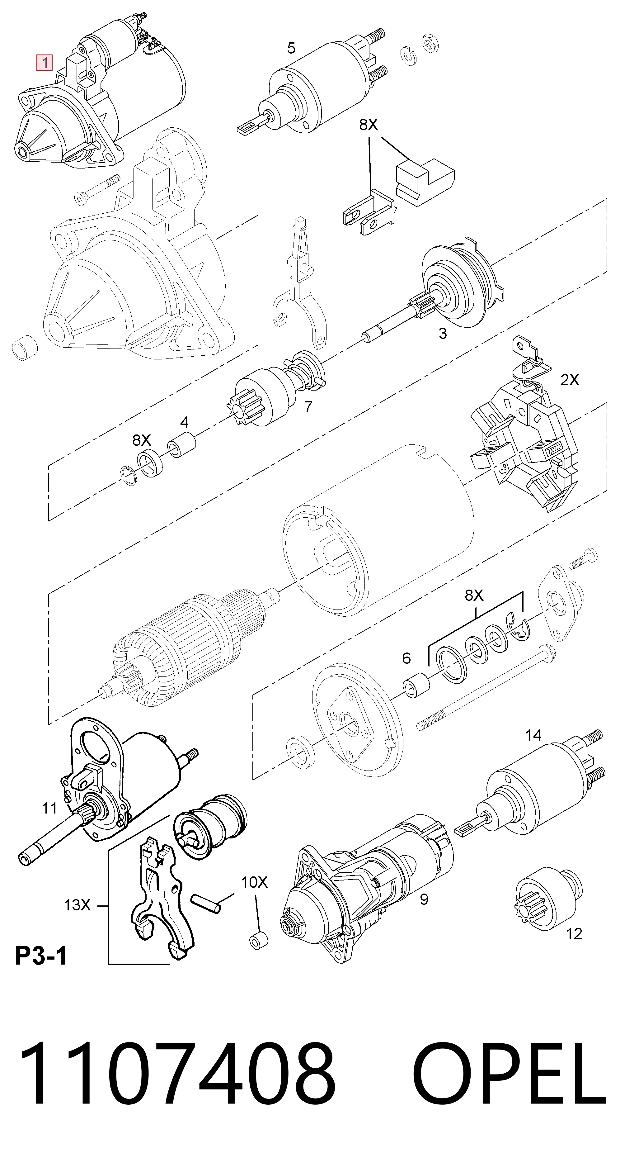 1107408 Opel Стартер двигуна