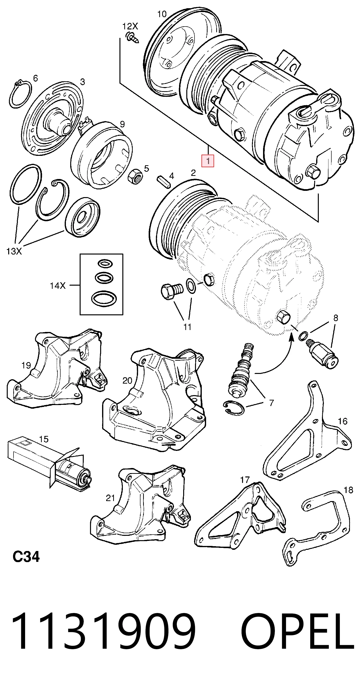 1131909 Opel Компресор холодоагенту