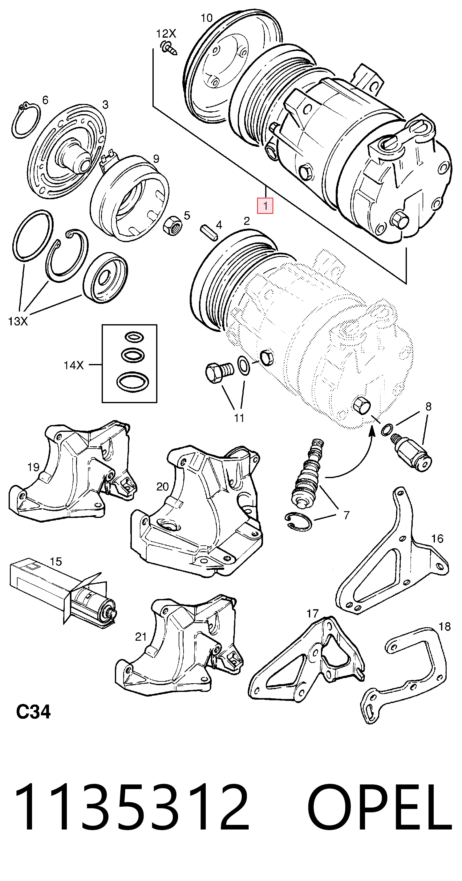 1135312 Opel Компресор холодоагенту