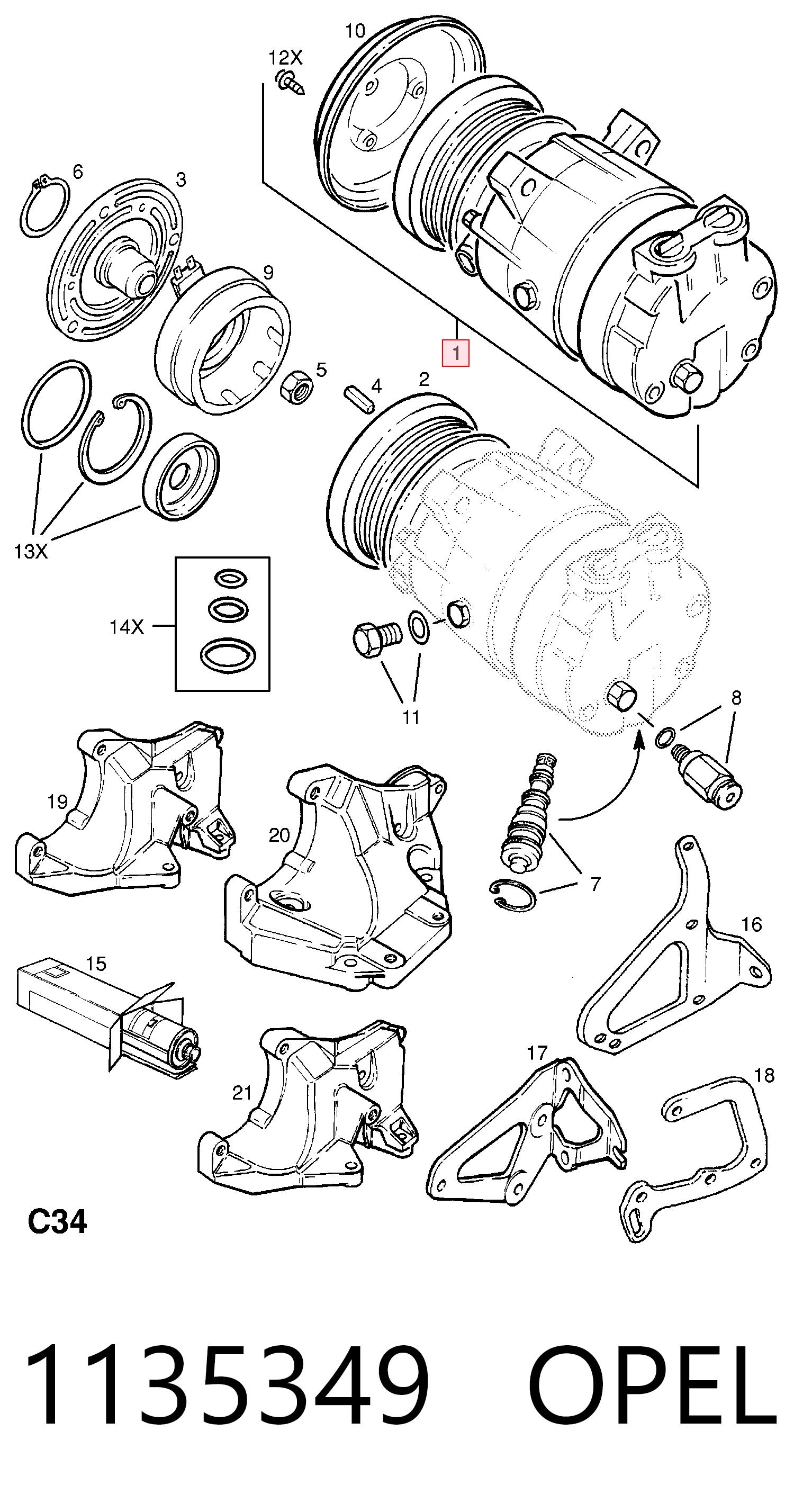 1135349 Opel Компресор холодоагенту