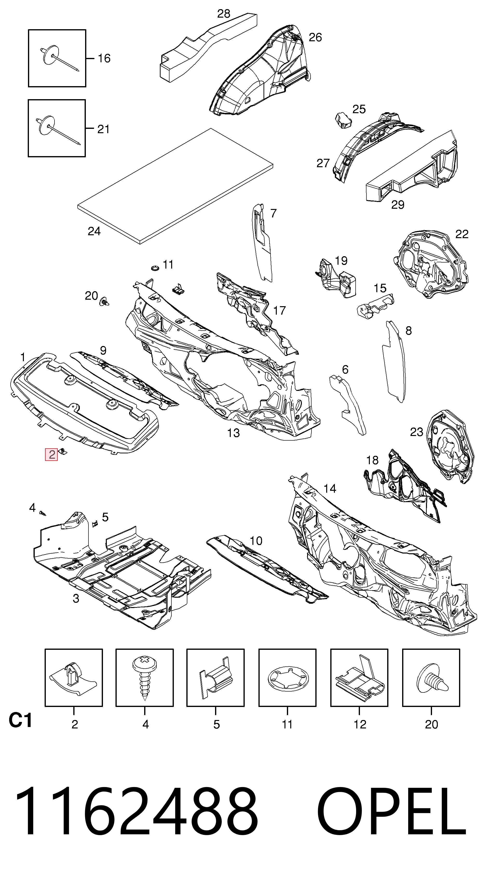 1162488 Opel Пістон (кліп) утеплювача капота