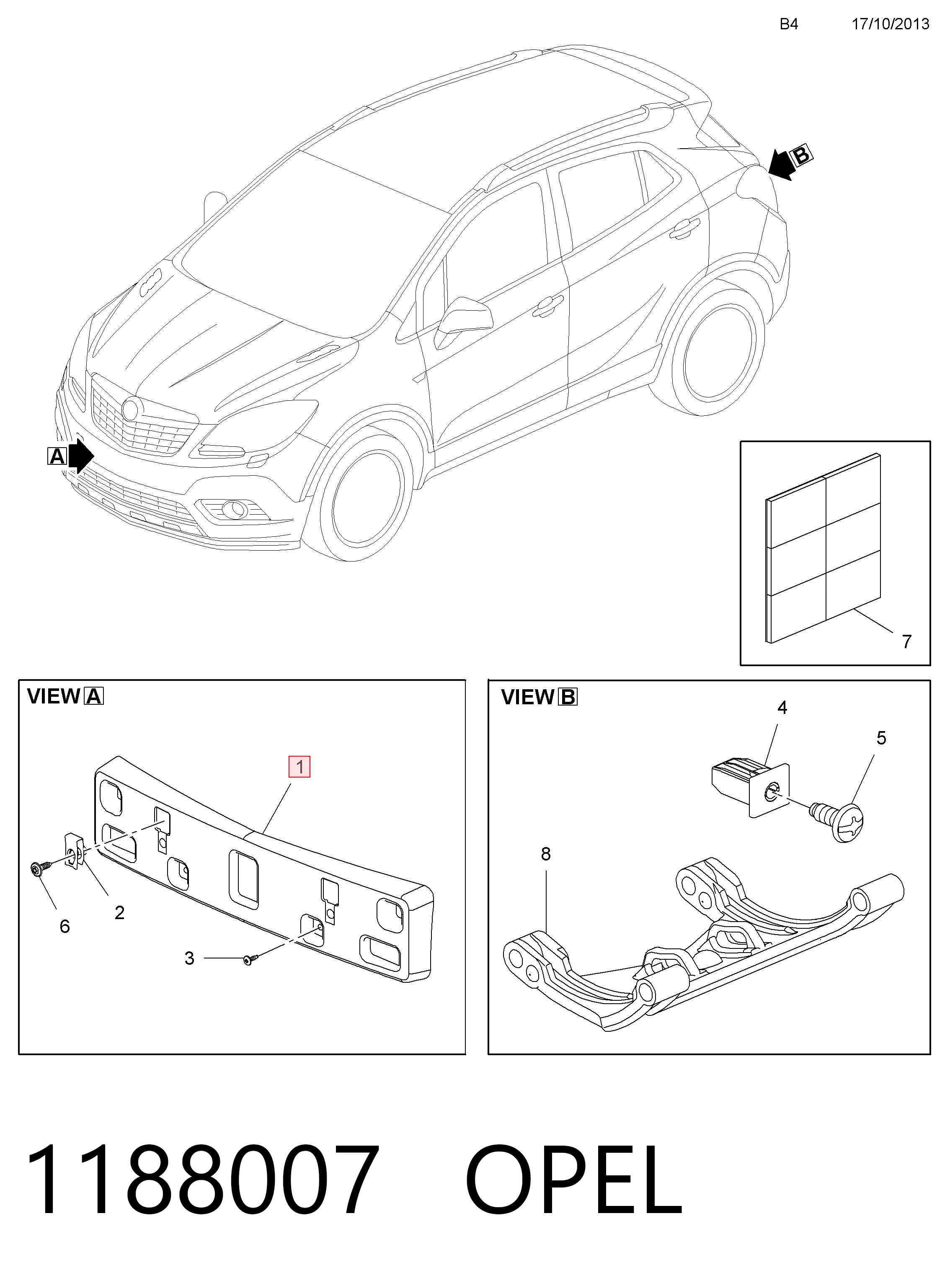 Панель кріплення номерного знака, переднього 95417127 Opel