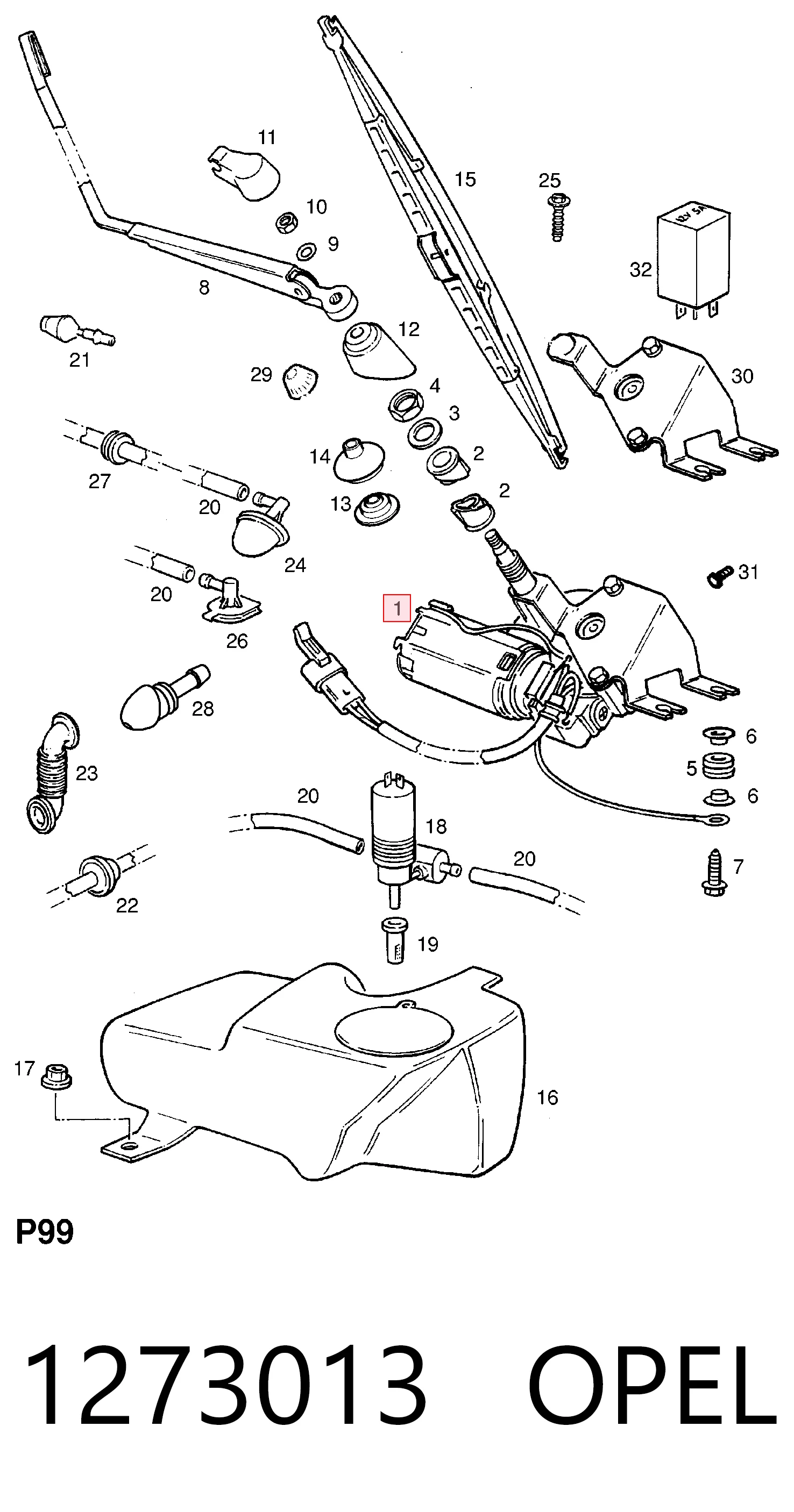 Моторчик заднього склоочисника 1273013 General Motors