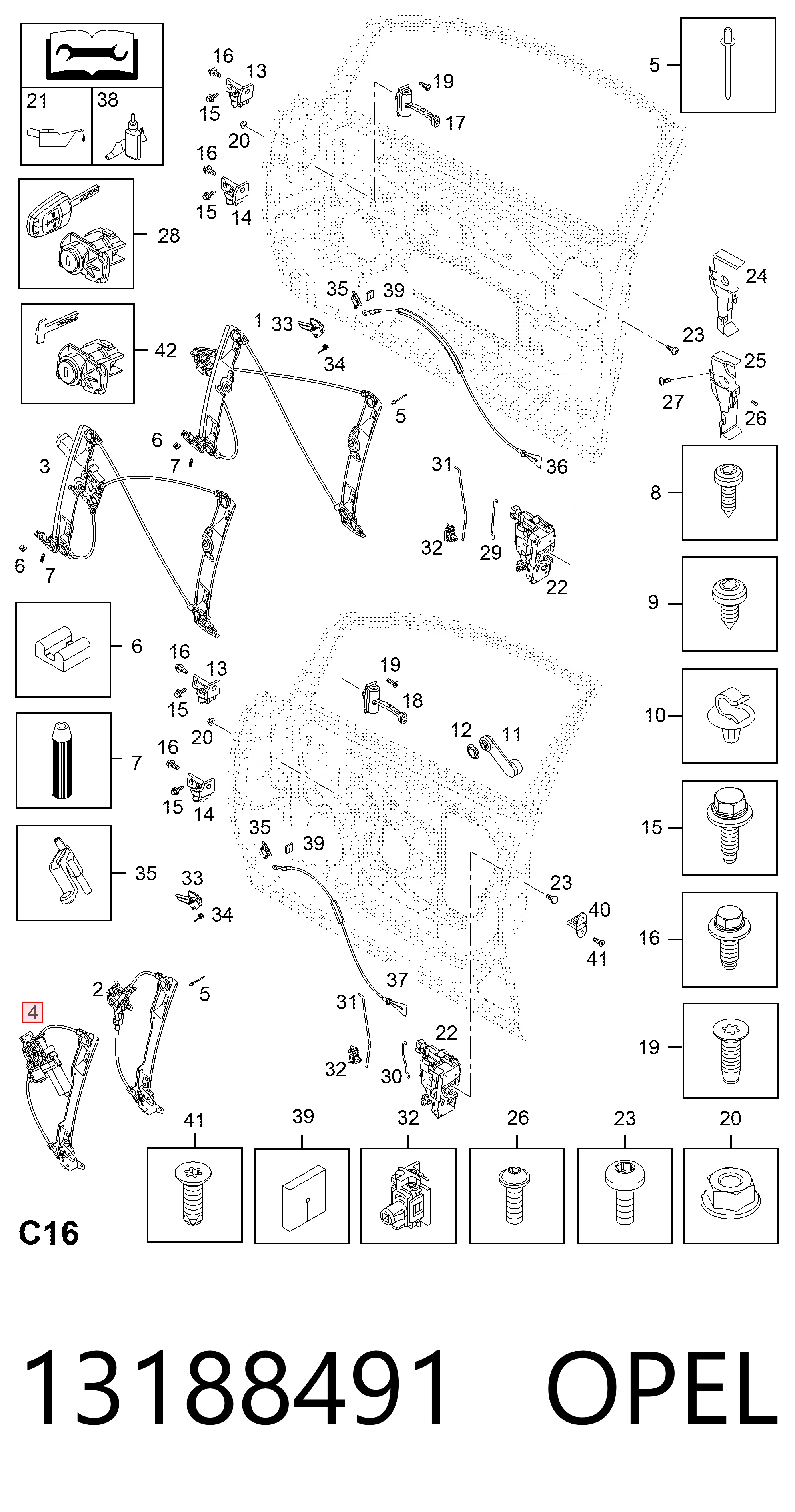 13188491 Opel Механізм склопідіймача дверей передніх, правих