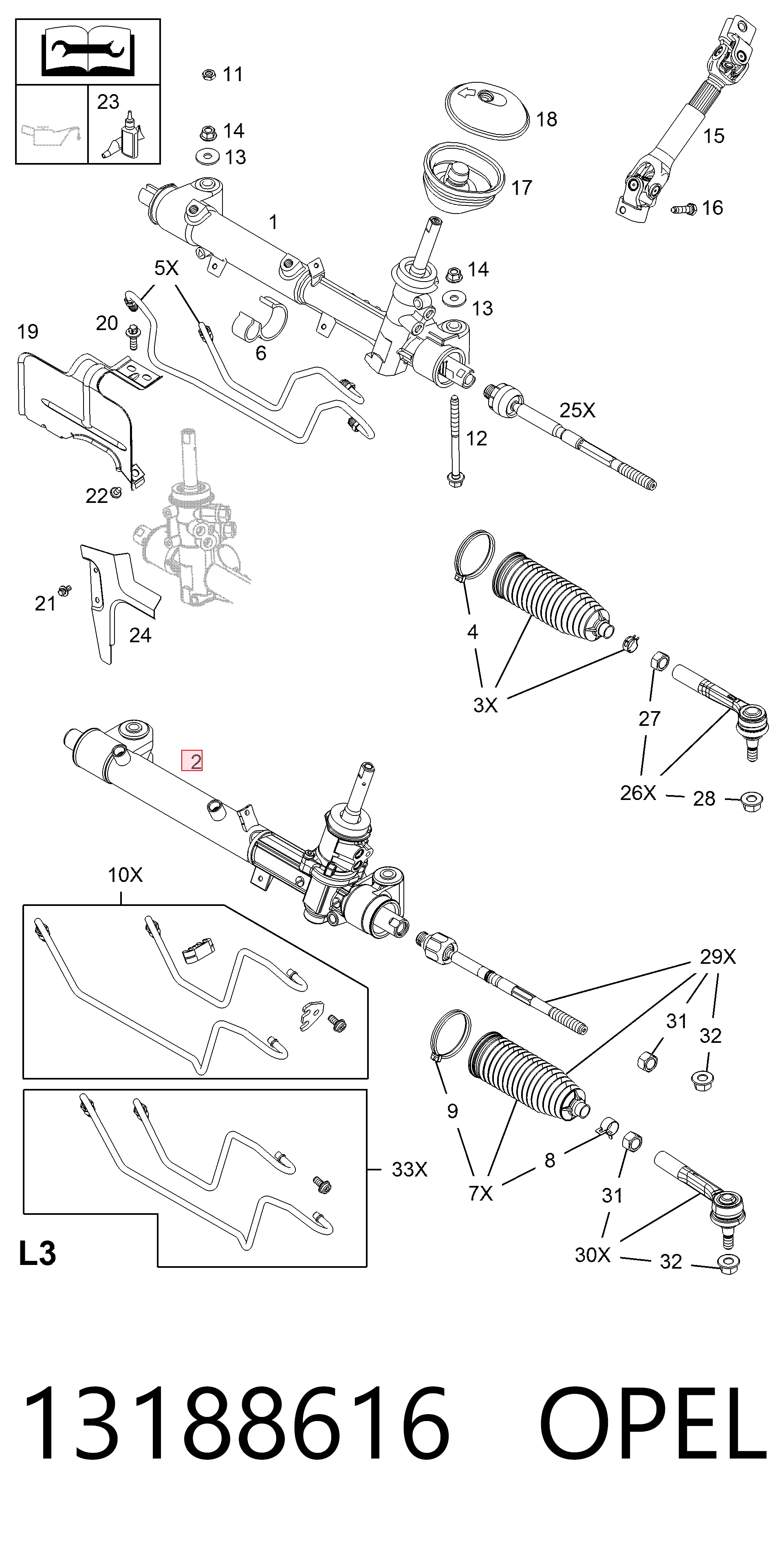13188616 Opel Рейковий рульовий механізм