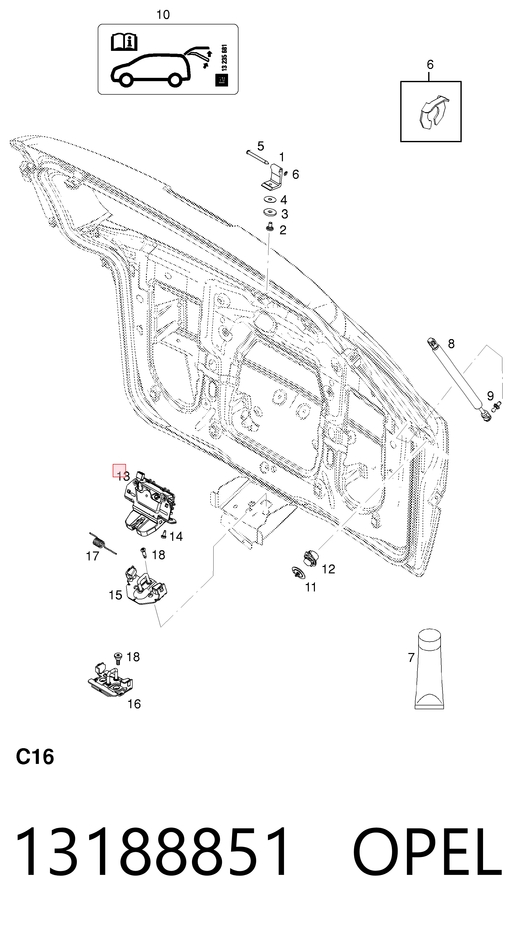 13188851 Opel Замок п'ятих дверей