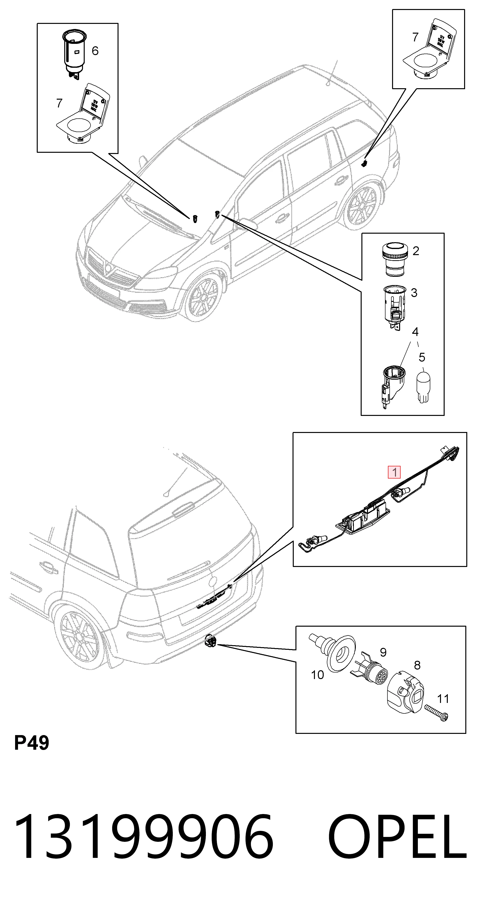 13199906 Opel Кнопка приводу замка 3/5 дверей (ляди) / кришки багажника